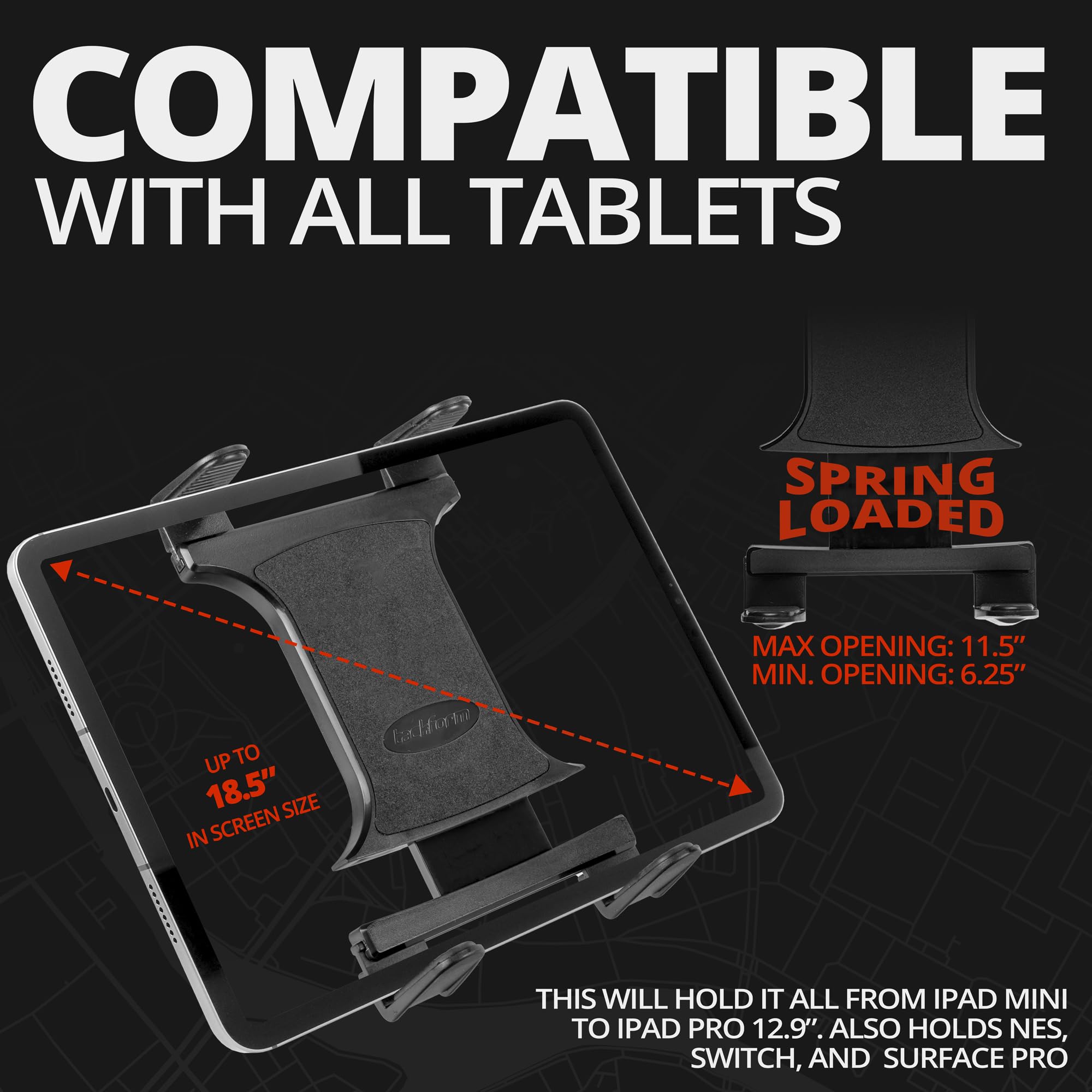 Tackform Industrial Metal Drill Base Tablet Mount [Enduro Series] - iPad Holder for Wall or Truck. ELD Mount | Compatible with iPad Mini, IPad Pro 12.9, Galaxy S, Surface Pro & Switch