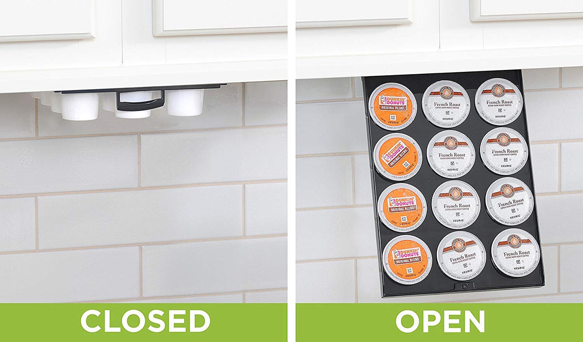 PERFECT POD EZ-Shelf Under Shelf Storage for K Cups, Space-Saving Under Counter Cabinet Coffee Pod Holder, 10.5" x 7.25" x 2", Holds 12 Cups