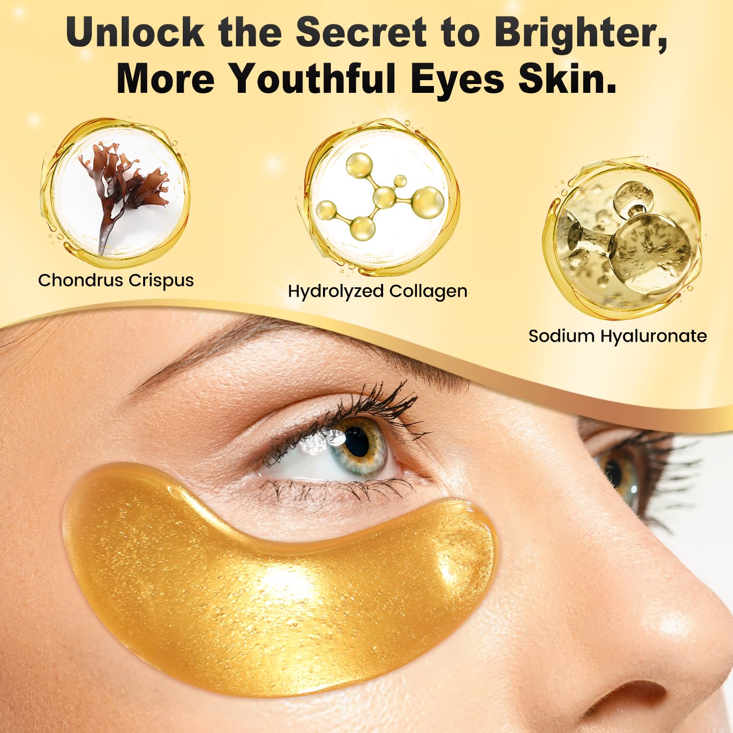 Under Eye Patches (24 Pairs) - 24K Gold Eye Masks Enriched with Abundant Collagen | Diminish Dark Circles and Puffiness | Anti-Aging, Smooth Fine Line, Nourish Skin - Valentines Day Gifts for Women