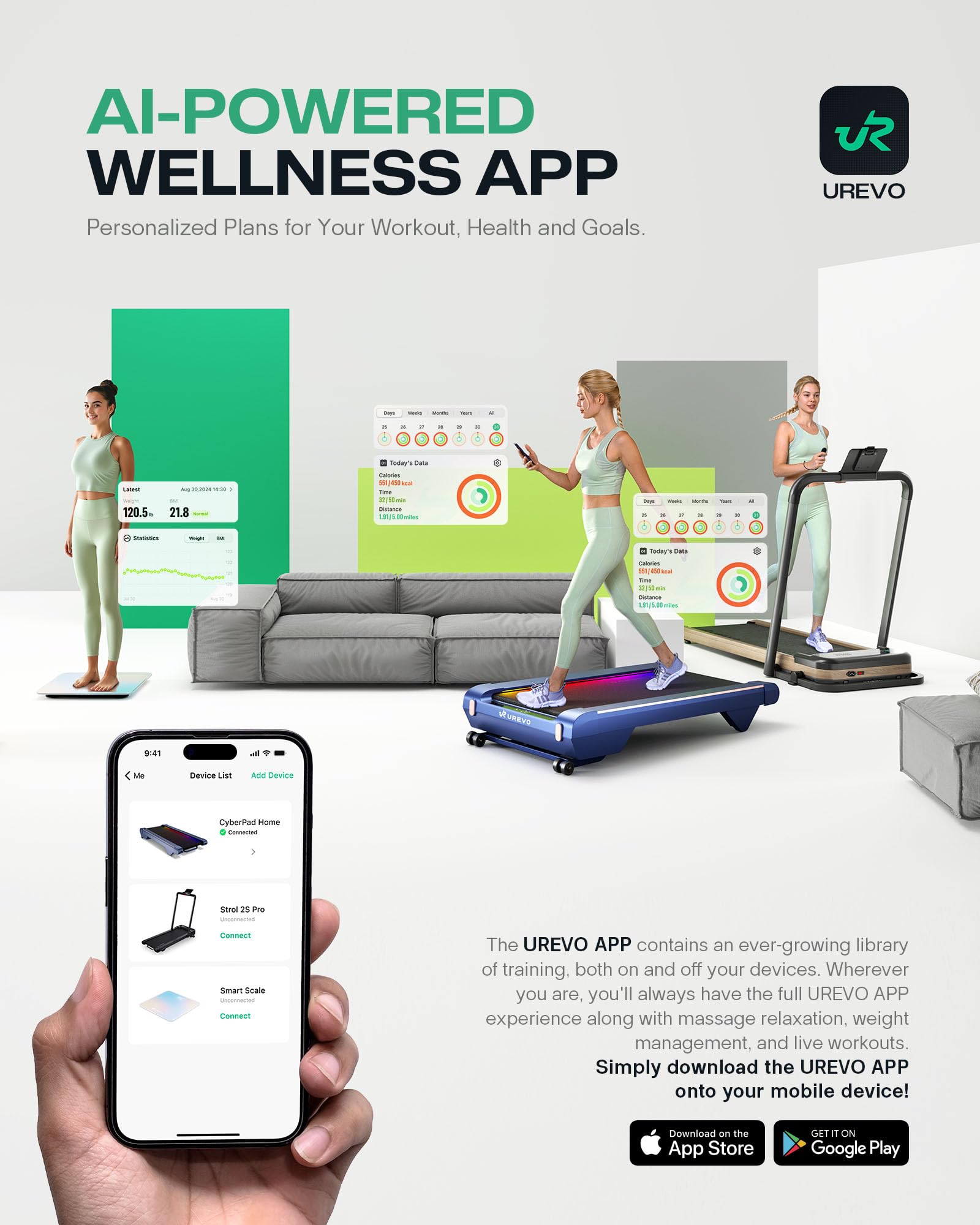 UREVO E4W Walking Pad, Wooden Treadmill Underdesk, Double Shock Absorption, Wood Grain Design, Workout APP with Track Insights, MIIT Mode, Plug and Play, Remote Control