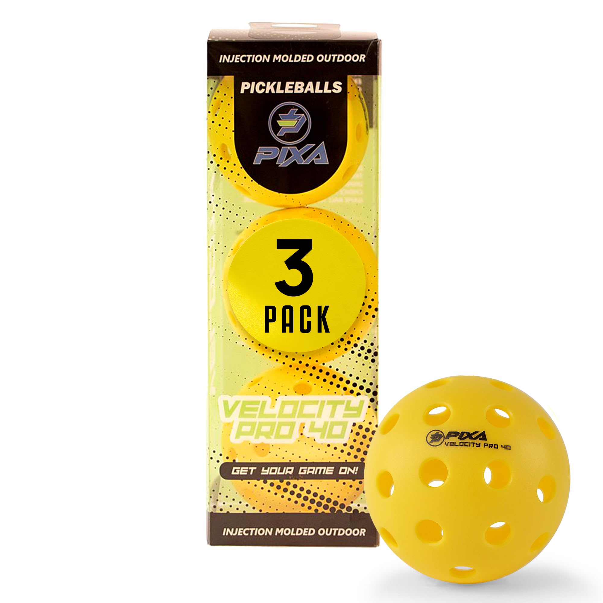 PIXA Velocity Pro 40 Injection Molded Outdoor Pickleball - USAPA Approved, Tournament Play, Durable Outdoor Pickleballs, Consistent Bounce, Smooth Flight, Competitive Play- Bright Yellow, Pack of 3