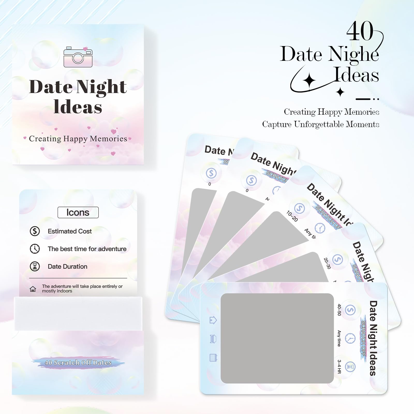 40 Date Night Ideas for Couple, Adventurous Scratch-Off Cards for Couple Games, Wedding Anniversary Couple Gift Ideas for Him, Her, Wife or Husband, Fun Couple Gifts for Date Night