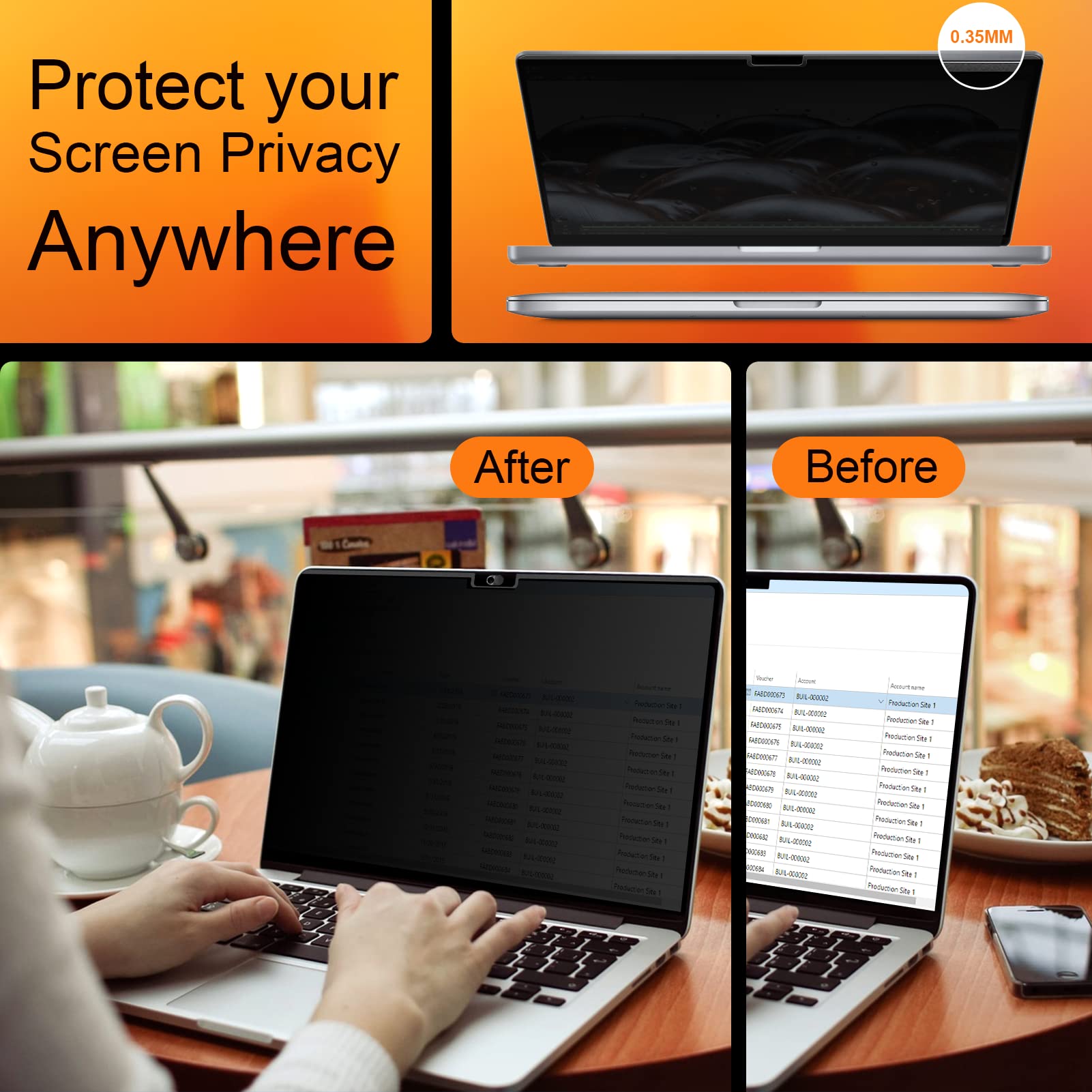 Privacy Screen for MacBook Pro 14 Inch 2021-2024 M4 /M4 Pro /M4 Max /M3 /M3 Pro /M3 Max /M2 Pro /M2 Max /M1 Pro /M1 Max, Magnetic Removable Anti Blue Light Glare Screen Protector