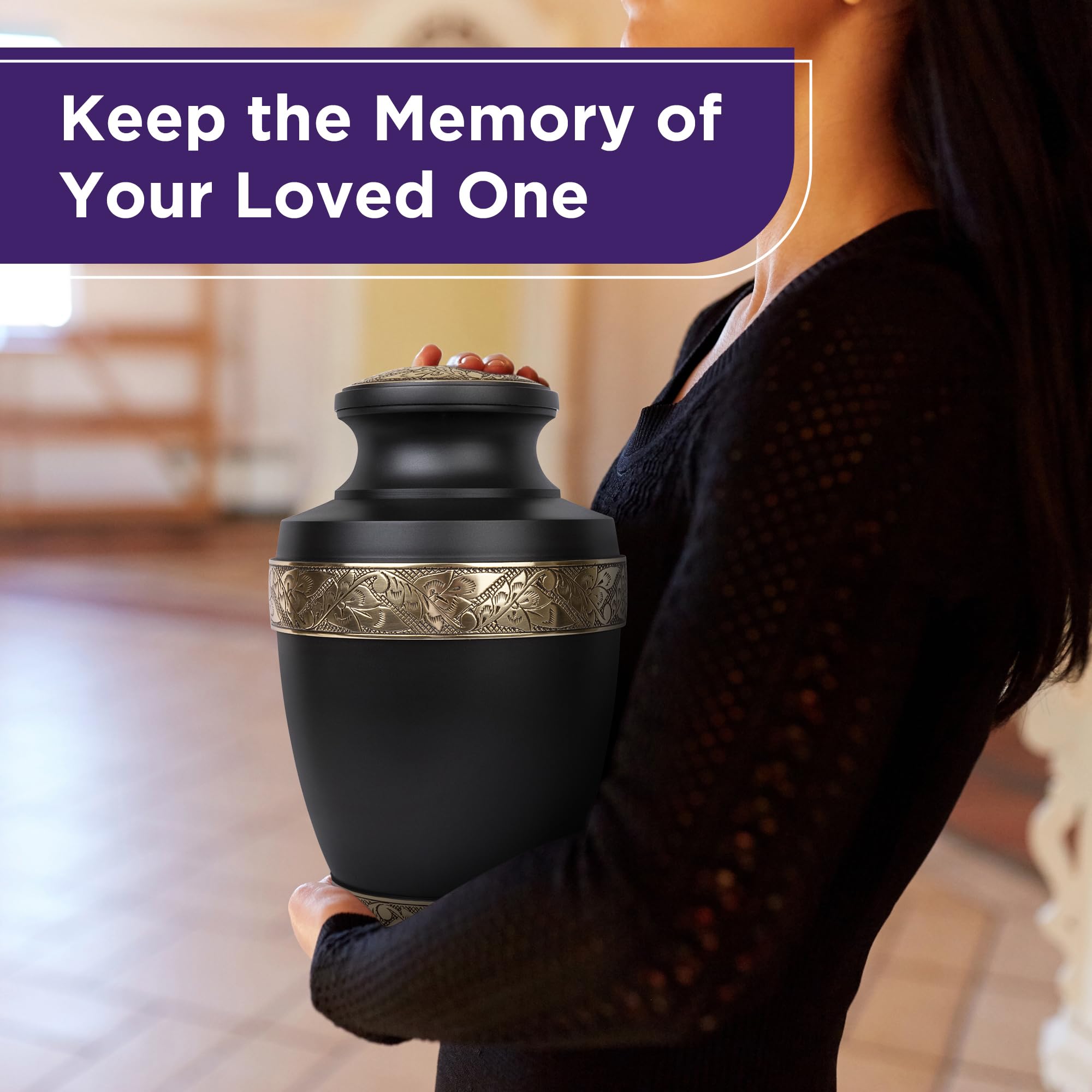 Items & Co Urn for Ashes Adult Male - Urn for Ashes for Women, Cremation Urns for Human Ashes, Ashes Keepsake, Burial Urns Adult Human Ashes - Solid, Wood, Ceramic, Metal, Grecian Black, Velvet Bag