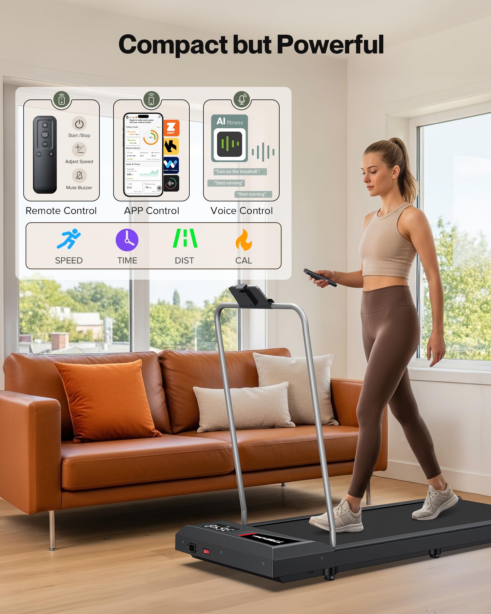 WELLFIT Under Desk Walking Pad with Handlebar, Lightweight 29lb Walking Treadmills for Home Small Space, 265LB Capacity Compact Smart Walking Pads with 10% Incline Works with KINOMAP Apple Health
