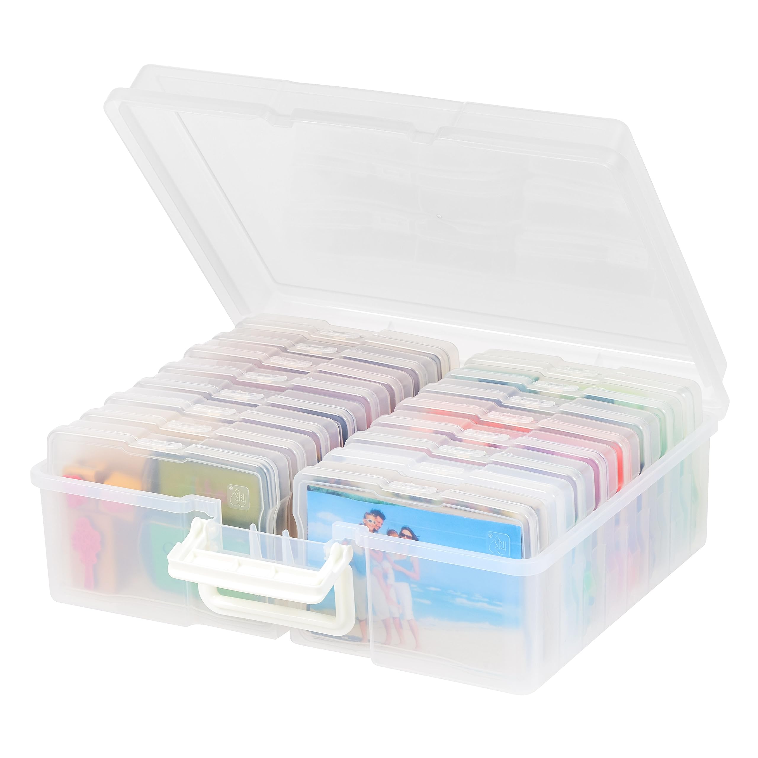 IRIS USA 4"x 6" Photo Storage Box Container Keeper Organizer, 1-Pack, Main Container with 16 Organization Cases for Pictures Crafts Scrapbooking Stationery, Protection Organization, Clear