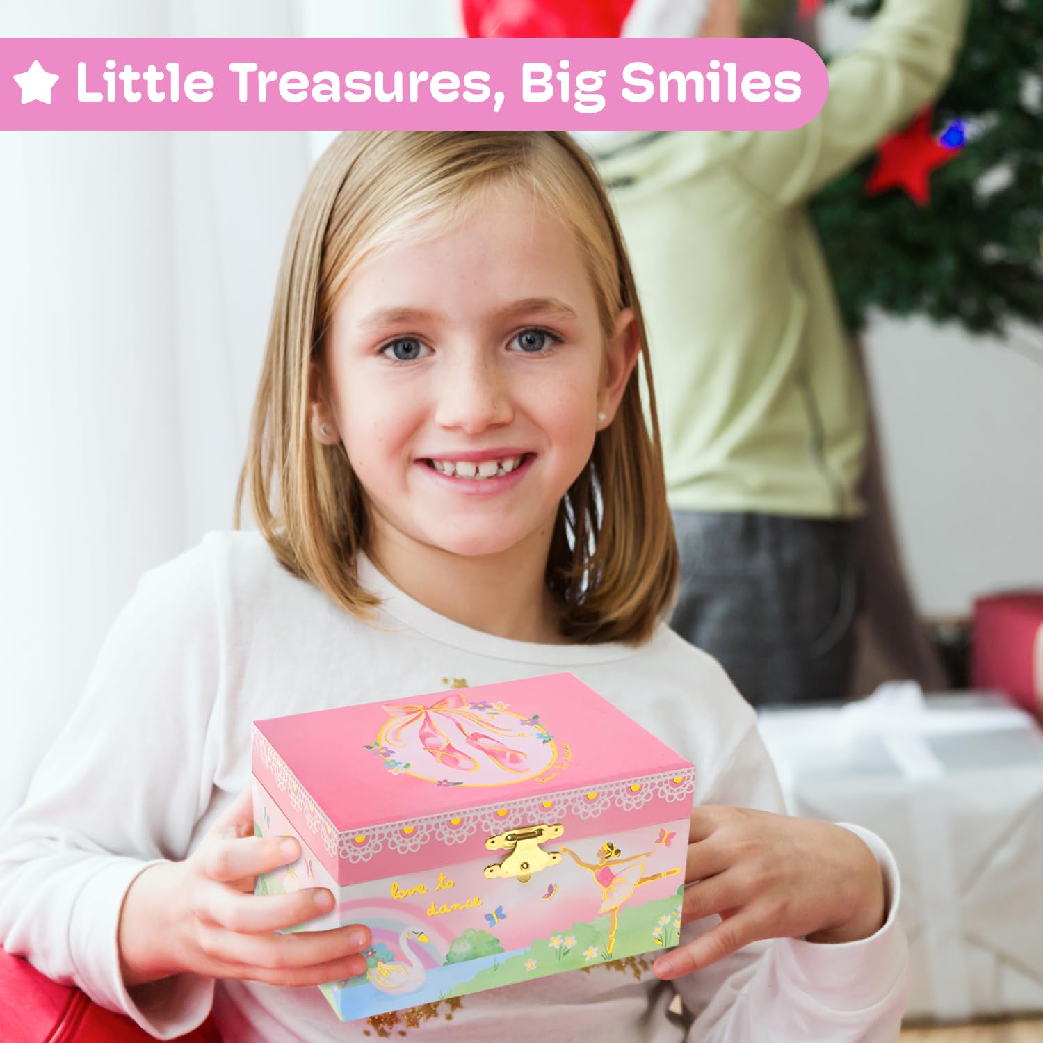 Jewelkeeper Ballerina Jewelry Box for Girls - Rainbow Ballerina Jewelry Box - Swan Lake Tune - 4-Year-Old Girl Gifts - Small Ballerina Jewelry Box with Doll and Storage - Engineered Wood - Pink