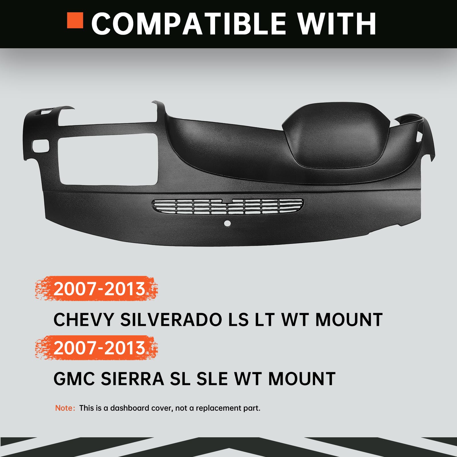 Kojem Dash Board Cover Compatible with 2007-2013 Chevy Silverado LS LT WT GMC Sierra SL SLE WT w/Dual Glovebox Dashboards Black