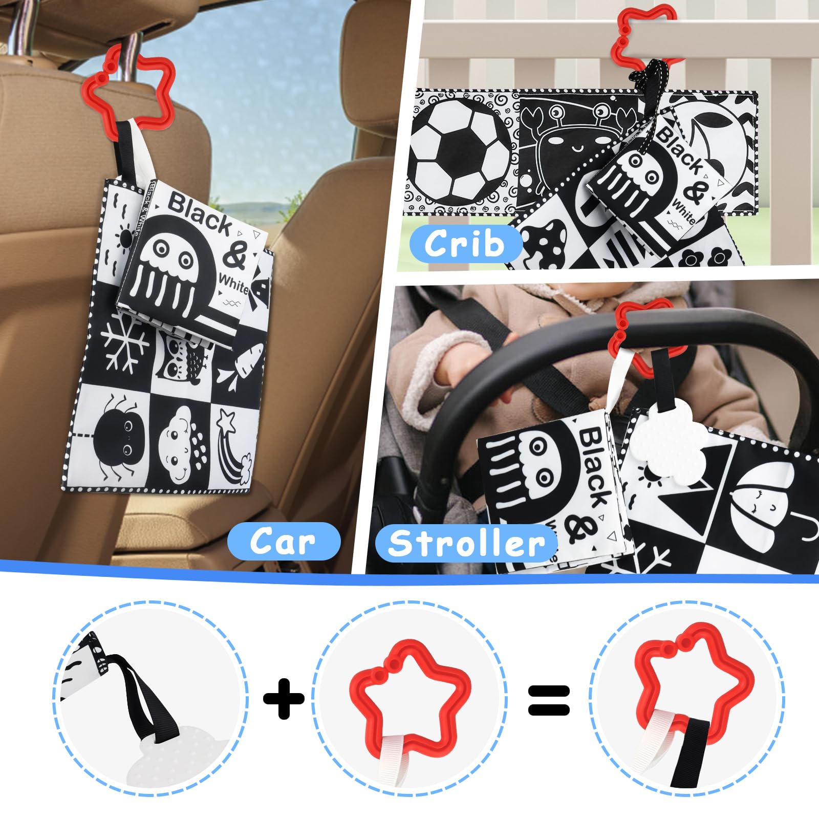 KUANGO Newborn Toys Black and White Baby Toys 0-3 Months High Contrast Baby Toys for Newborn - High Contrast Baby Soft Book Infant Tummy Time Toys Crinkle Sensory Toys for Brain Development