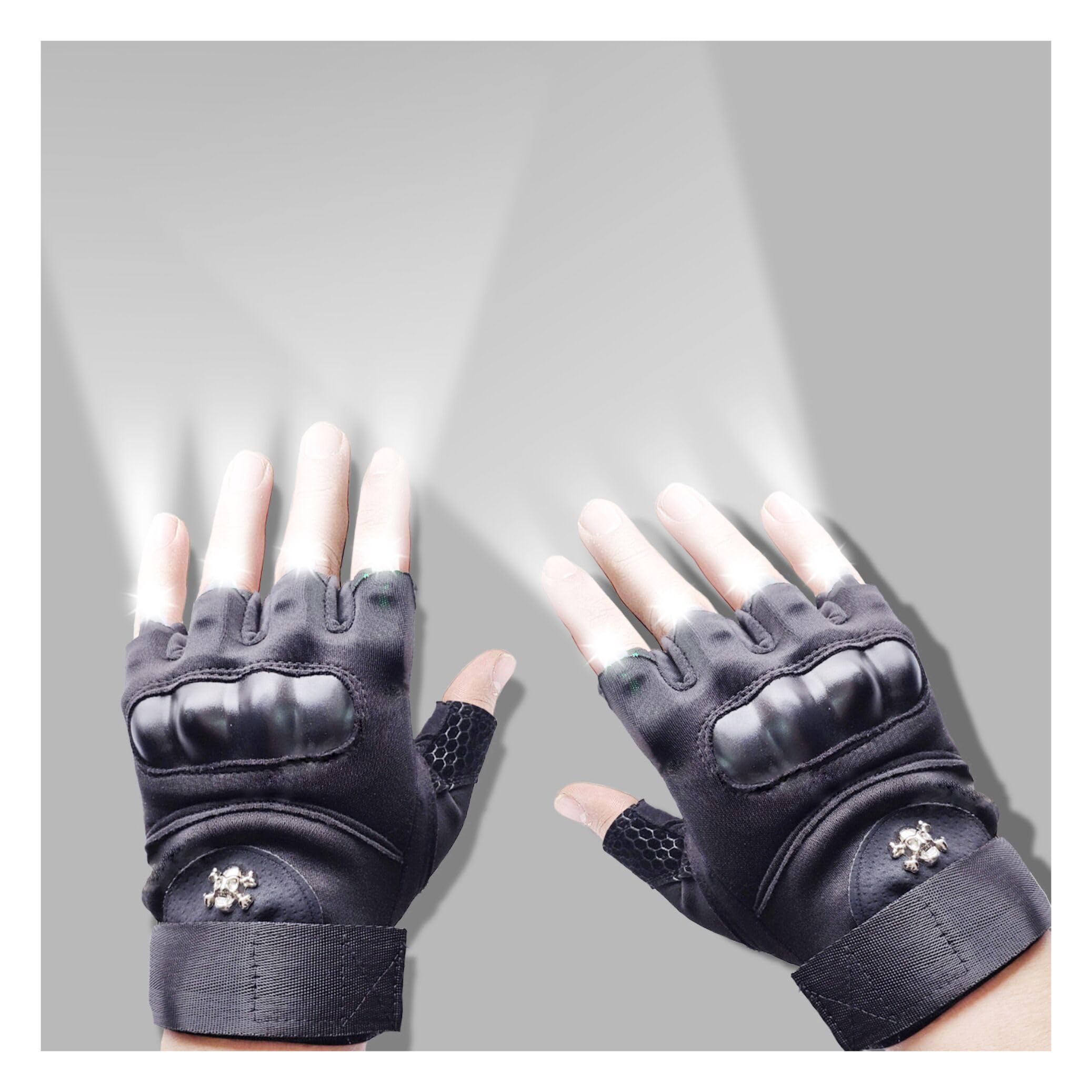 Cyuanxgr LED Flashlight Gloves, Half Finger Lighted Gloves Gifts for Men Women, Flashlight Gloves with 8 LEDs Stocking Stuffers Cool Gadgets Christmas Birthday Gifts for Men and Women