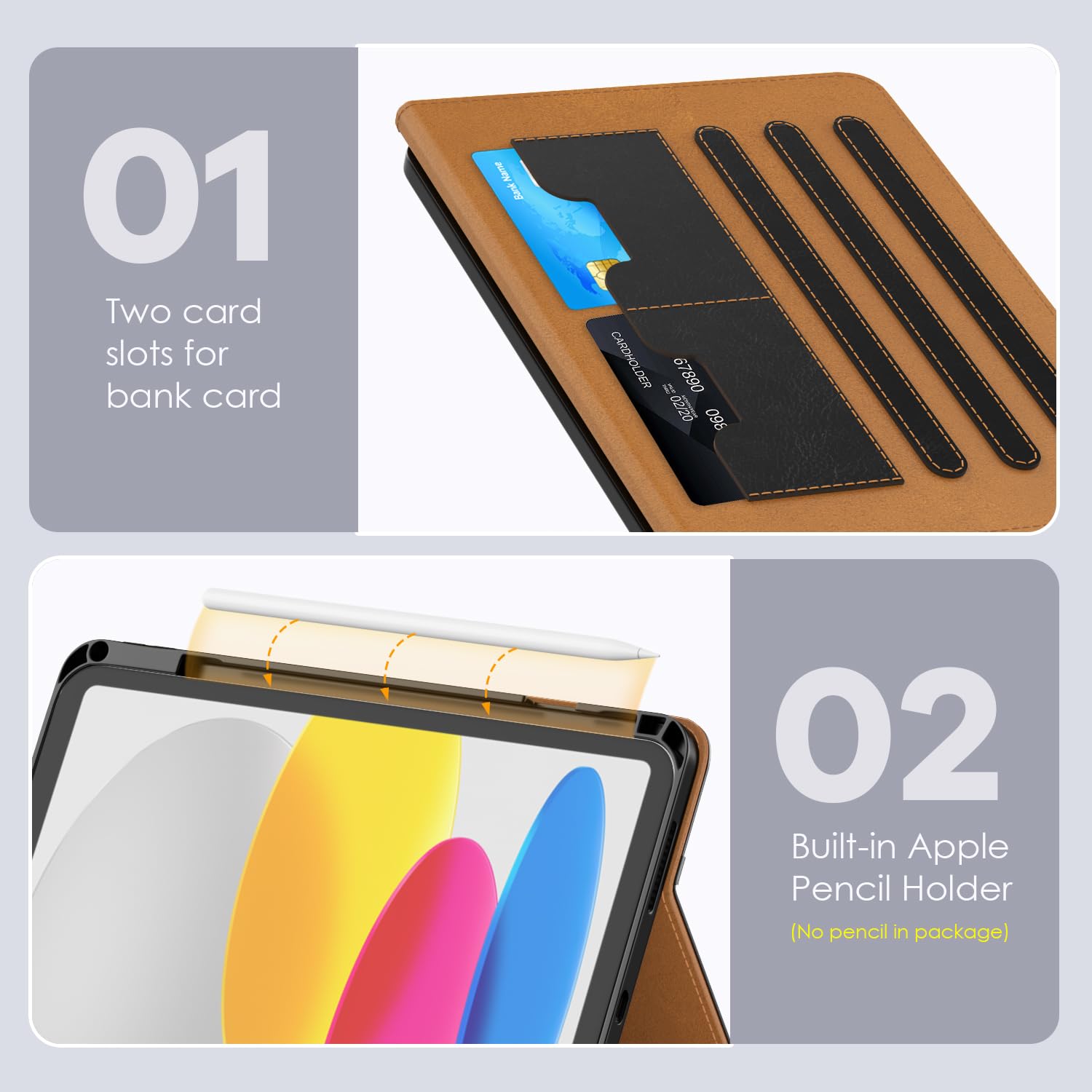 OKP Case for iPad 10th Generation 2022, 10.9 inch ipad 10th case with Multi-Angle Viewing PU Leather Stand Cover with Pencil Holder & Pocket, Auto Sleep/Wake, Black Brown