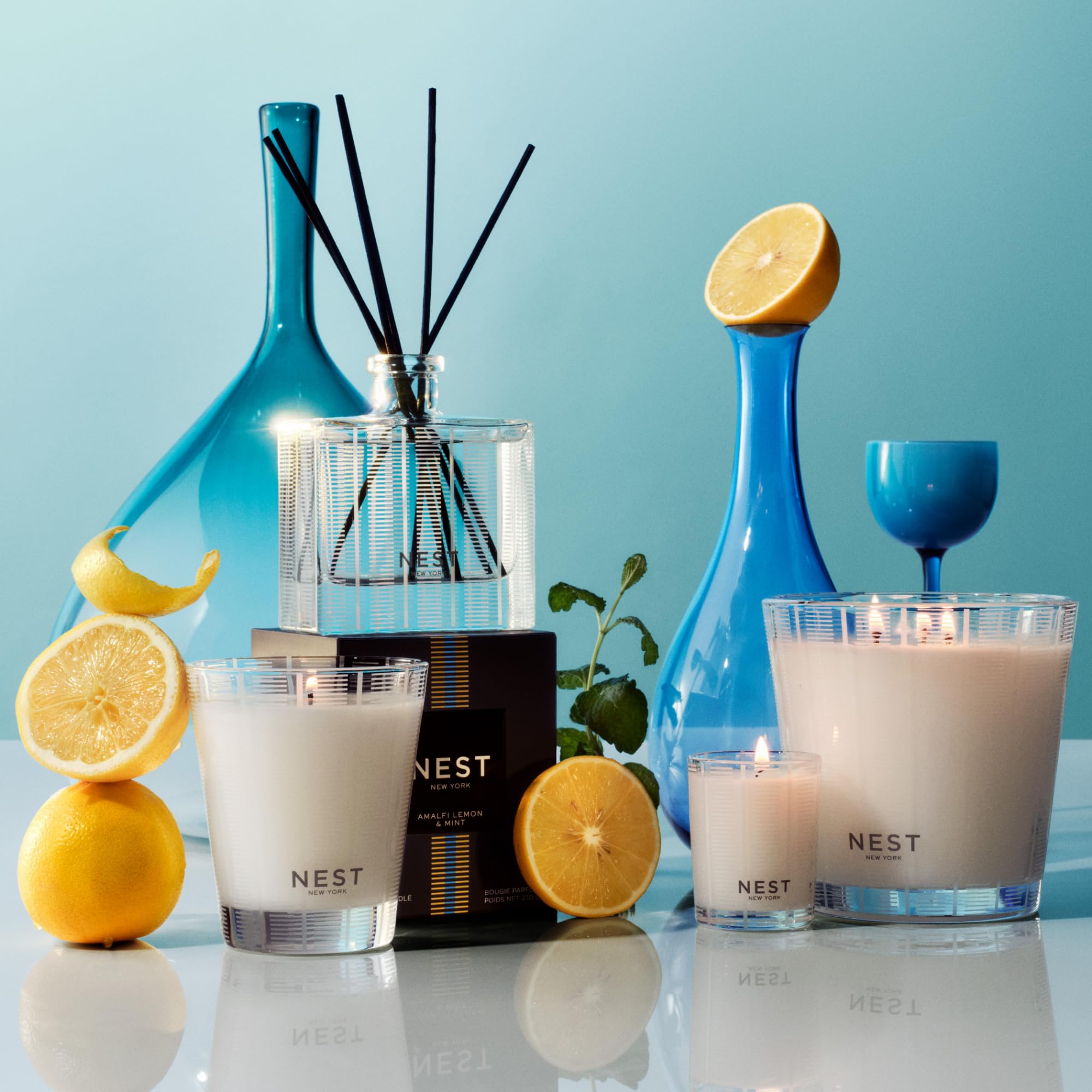NEST New York Scented 3-Wick Candle, Amalfi Lemon & Mint - 21.2 oz - Up to 100-Hour Burn Time - Reusable Glass Vessel
