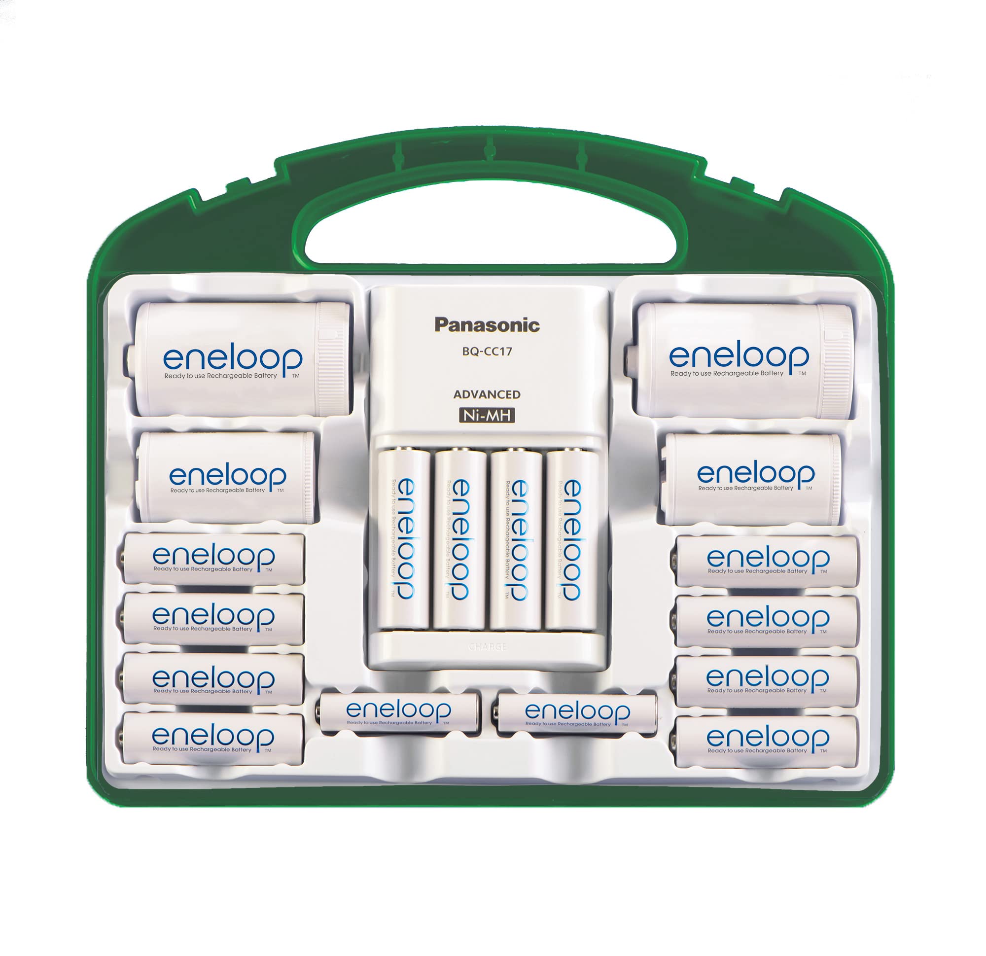 Eneloop Panasonic K-KJ17MC124A Super Power Pack 12AA, 4AAA, 2 C Adapters, 2 D Adapters, Advanced Individual Battery Charger and Plastic Storage