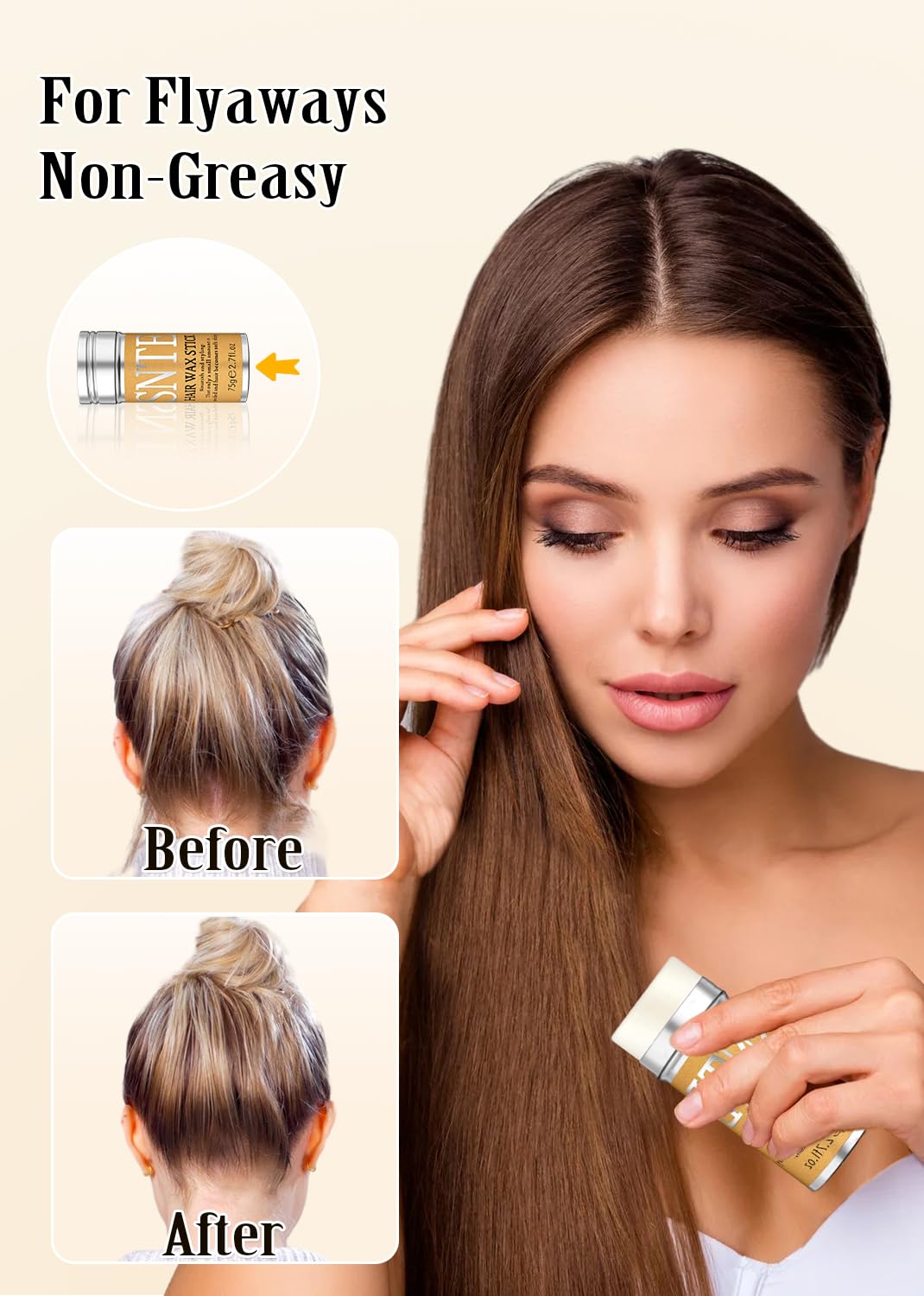 Slick Back Hair Brush, Wax Stick for Hair 4Pcs, Non-Greasy Hair Wax Stick for Flyaways & Wigs Hair Tamer Styling, Teasing Brush for Loose Hair, Rat Tail Combs for Separation, Edge Brush for Finishing