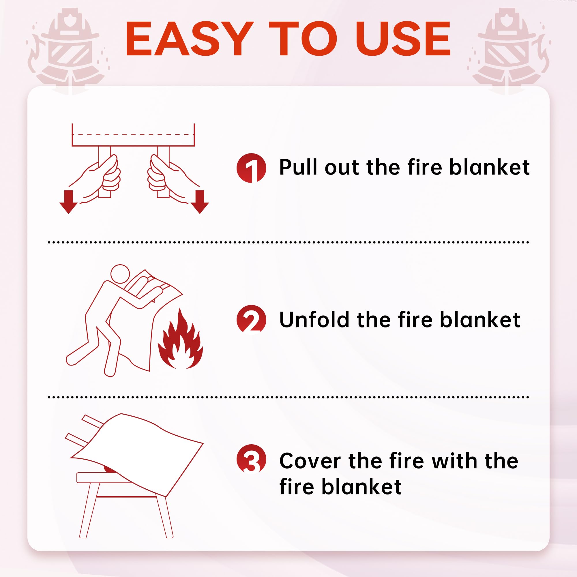 NEXCOVER Emergency Fire Blanket - Fire Blankets Emergency for Home, Flame Retardant Blanket,Fire Blanket for Home and Kitchen,Flame Suppression Fiberglass Fire Blanket for Fireplace, Grill, Car, BBQ