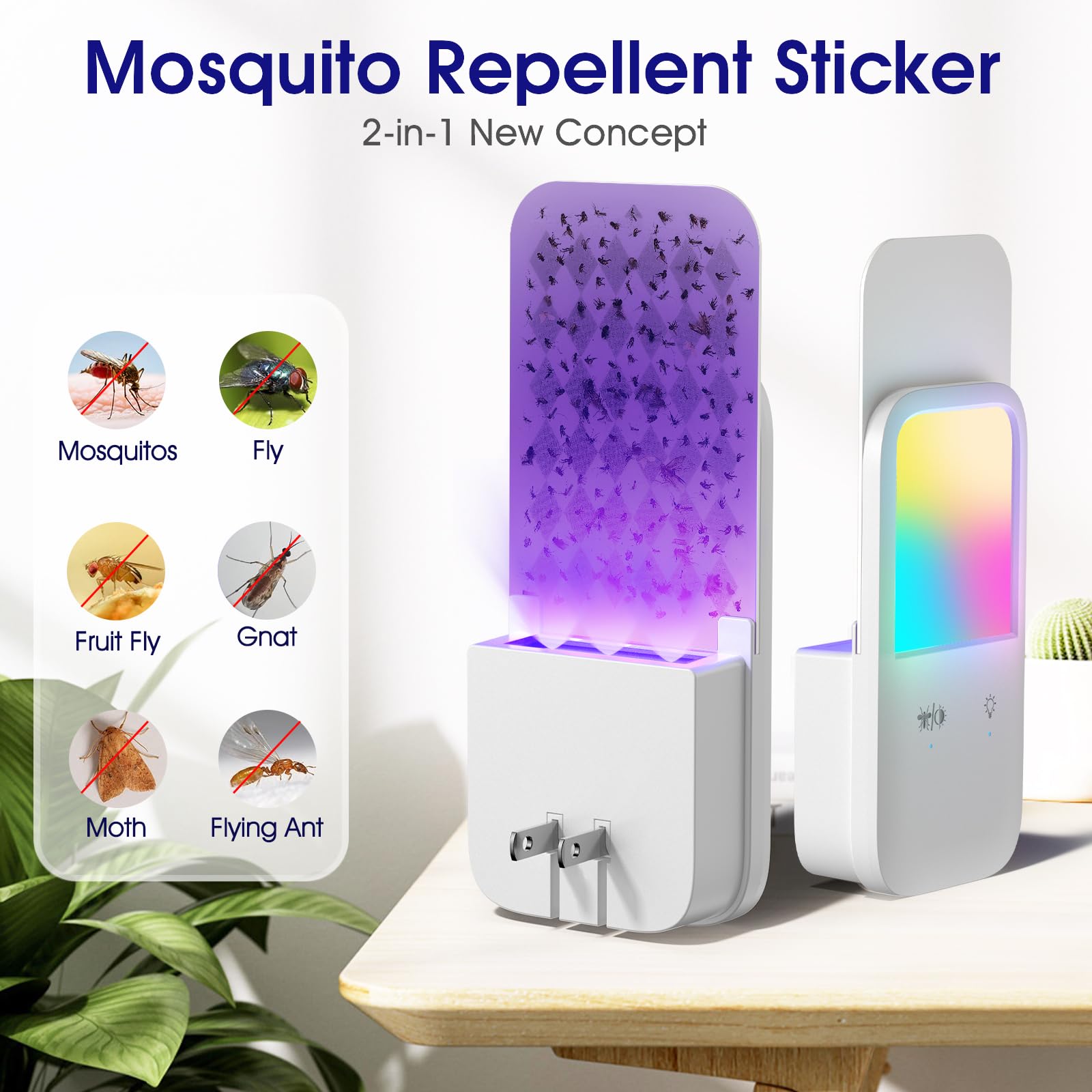 Fruit Fly Traps for Indoors Plug-in Fly Trap Indoor Flying Insect Trap 2-in-1 Mosquito Trap with Night Light Gnat Traps for House Indoor Fly Trap for Moths Other Flying Insects（1 Device+5 Trap Refill）