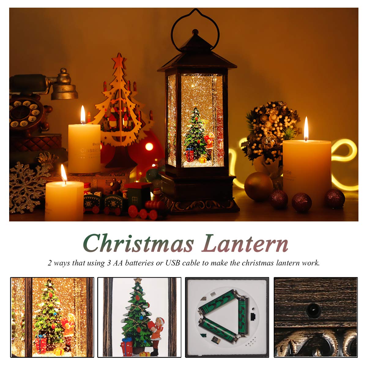 Snow Globe,Christmas Lanterns,Christmas Music Snow Globe Lantern with 6 Hour Timer, Christmas Lantern,Christmas Snow Globe Lantern Water Lantern Snow Globe Xmas Gifts Christmas Decor (Christmas Tree)