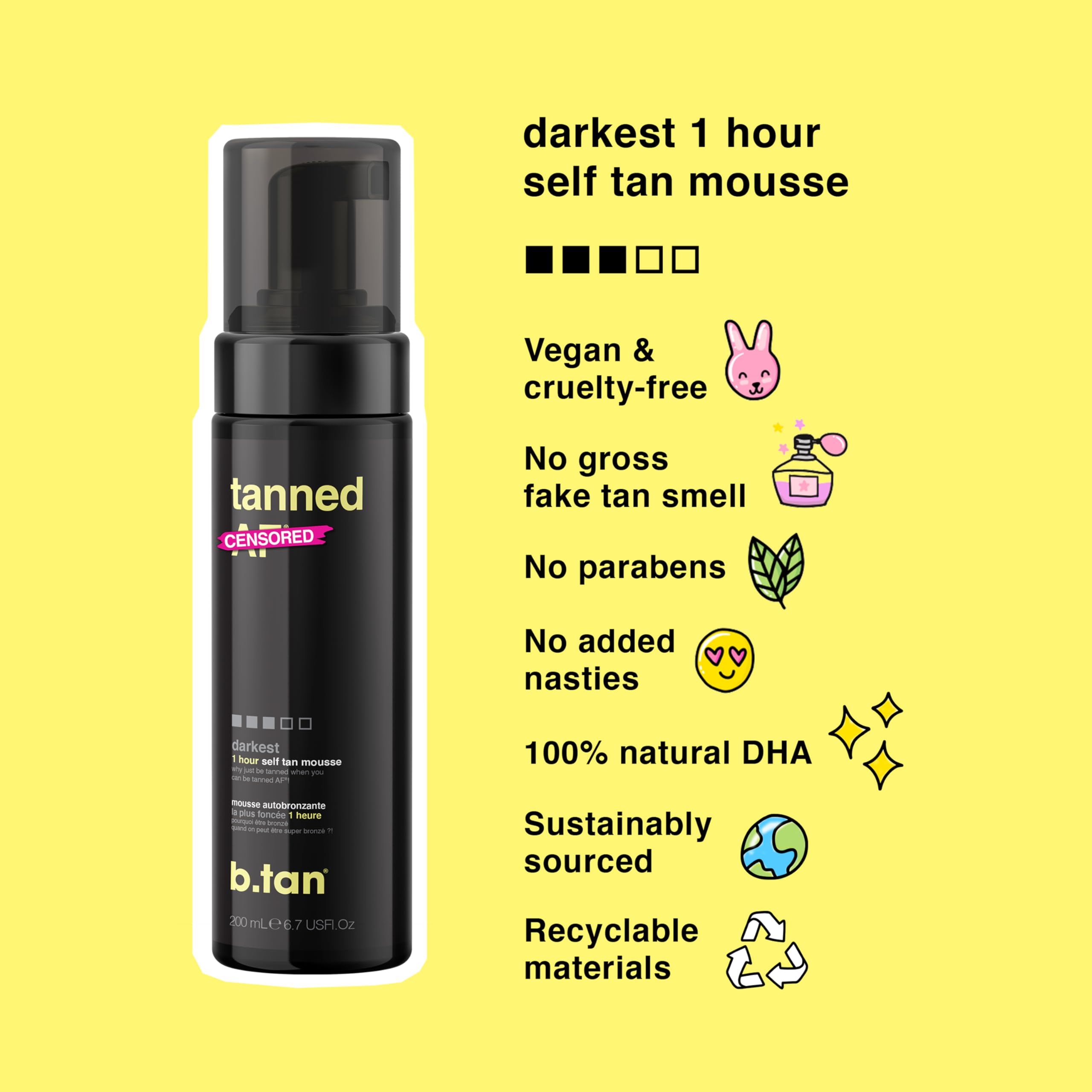 b.tan Dark Self Tanner | Get Tanned - Fast, 1 Hour Express Sunless Tanning Mousse, No Fake Tan Smell, No Added Nasties, Vegan, Cruelty Free, 6.7 Fl Oz