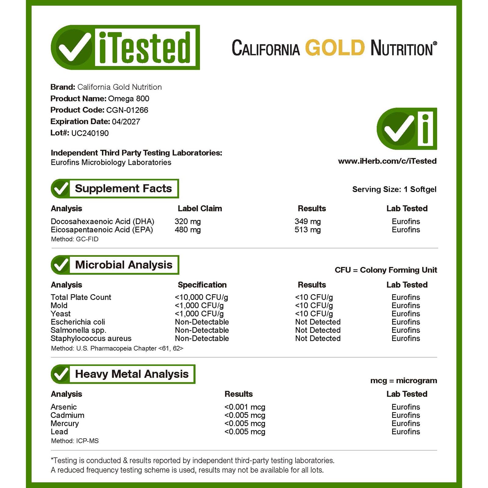 California Gold Nutrition Omega 800 Ultra-Concentrated Omega-3 Fish Oil, kd-pur Triglyceride Form, 1,000 mg, 90 Fish Gelatin Softgels