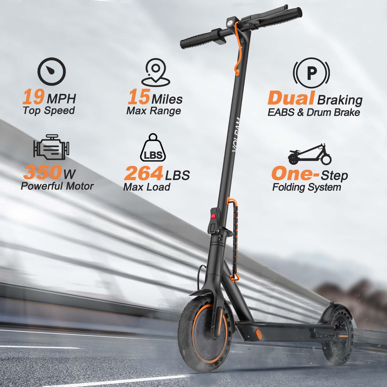 VOLPAM Adult Electric Scooter, 350W/500W/800W Powerful Motor, 8.5"/10"/11'' Solid Tires, 19/21/31Mph, 32/28/23/21/18/16Miles Max Range, Dual Braking