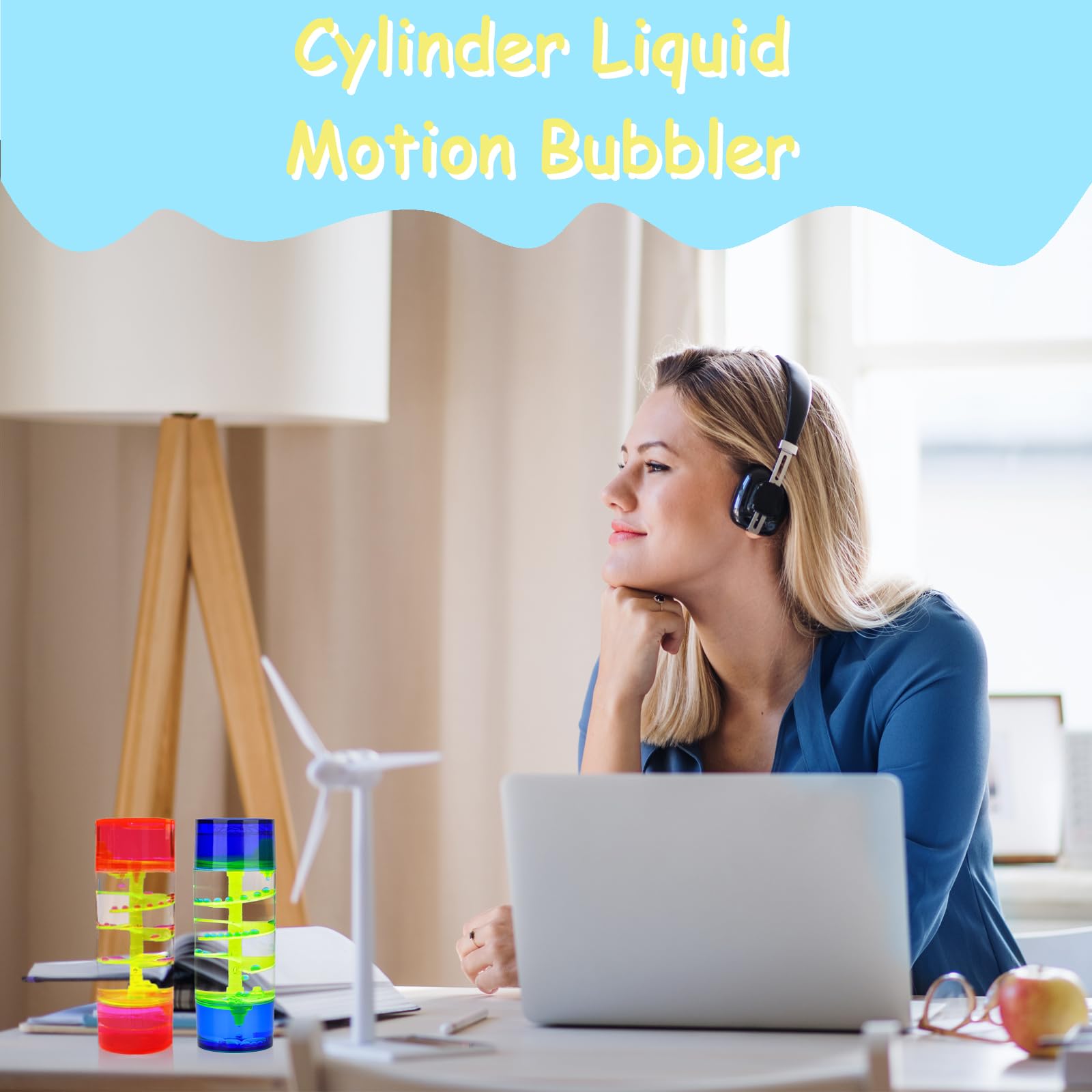 CAILINK Liquid Motion Bubbler - 2 Pack Cylinder Liquid Timer Fidget Sensory Toy - Stress Management for Kids and Adults - Calming Relaxing Home Office Desk Decor