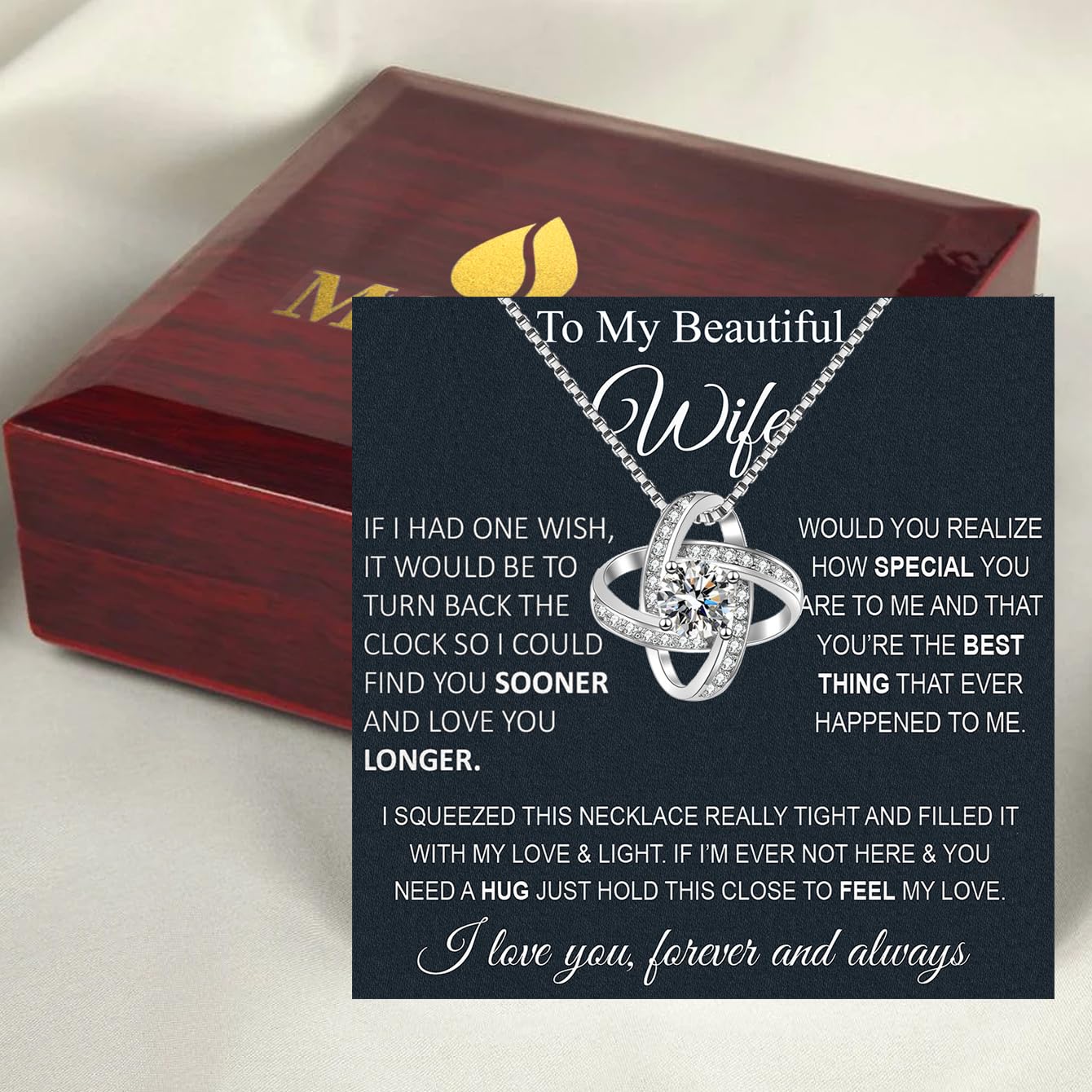Valentine's gifts Wife Necklace From Husband To My Wife Necklace Soulmate Necklace For Women Future Wife Jewelry Birthday Gifts For Girlfriend Message Card and LED Box, Sterling Silver, Cubic Zirconia