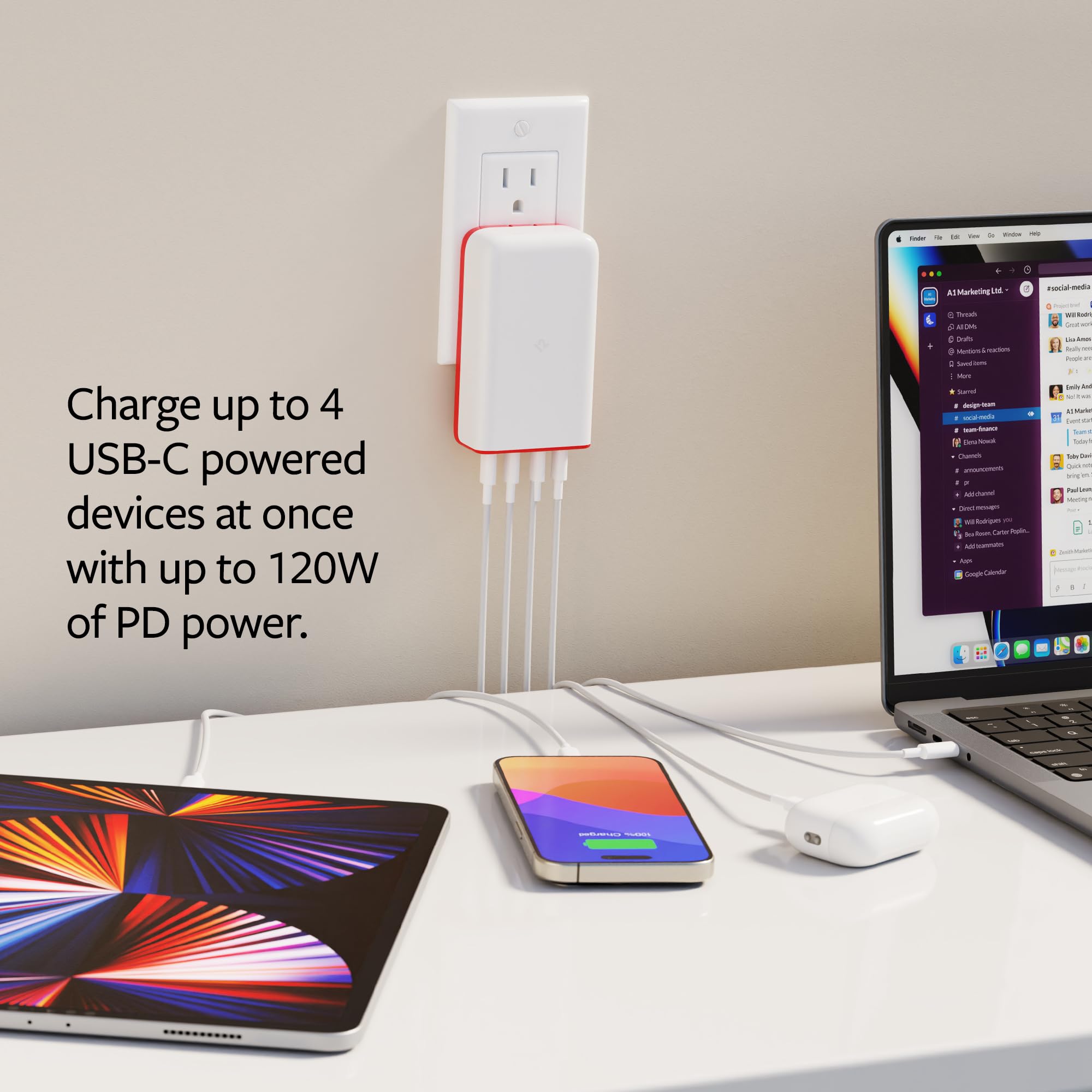Twelve South PlugBug - 4-Port 120W USB-C Wall Charger with Find My
