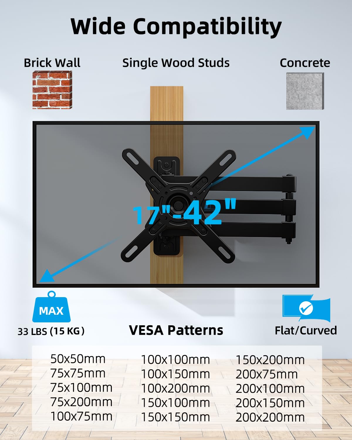 HOME VISION Full Motion TV Wall Mount, [360° Rotation] [180° Swivel] [21.9" Extend Arm] TV Mount for 17-42inch Flat Curved Screen TV, Monitor Wall Mount TV Bracket, Max VESA 200x200mm, up to 33 Lbs