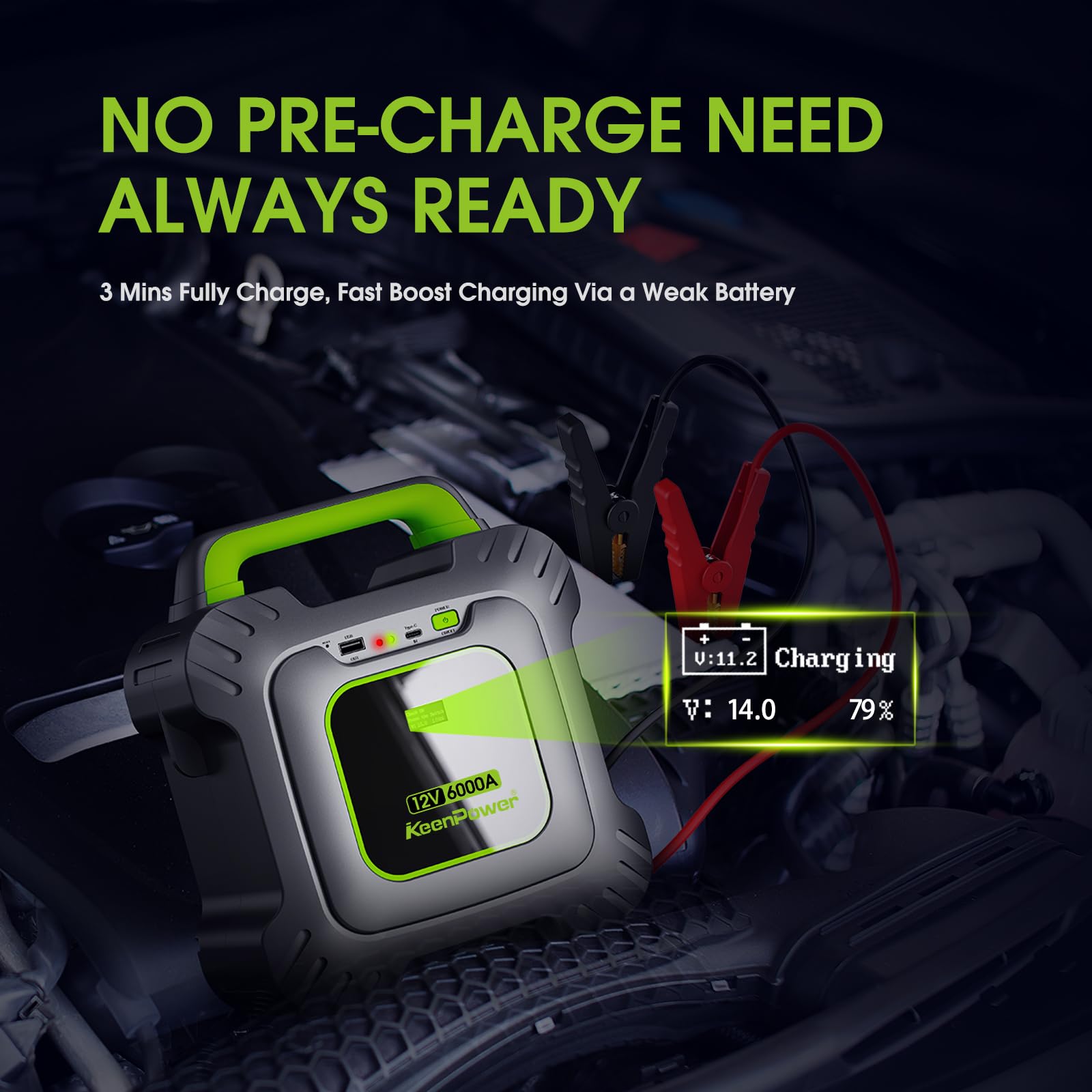 KeenPower 6000A Super Capacitor Battery-Less Portable Jump Starter for 12V Car, Built-in 6 * 3000F Supercapacitor, No Pre-Charging Need, Extremely Safe, Always Ready Jump Start All 12V Car