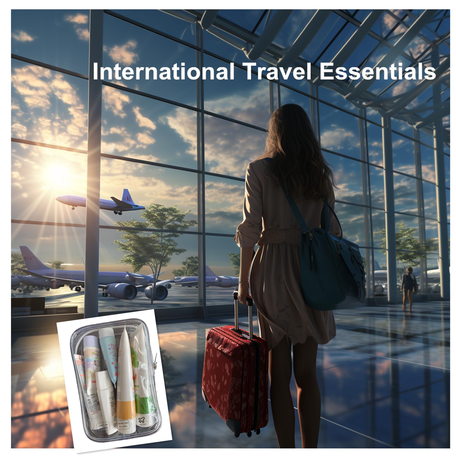 6 Packing Cubes Quart Size Travel Bag TSA Approved Toiletry Bag, Airplane Essentials for Flying, Long Flight European International Must Haves for Women Men Toiletries Liquids Small Clear Pouch