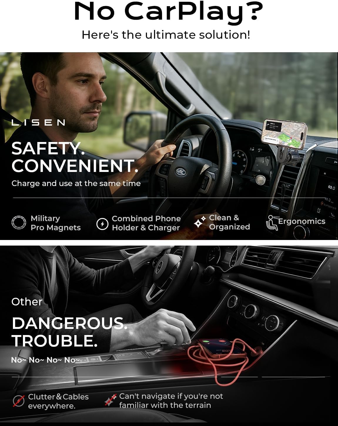 LISEN 15W MagSafe Car Mount Charger, [Stable & Fast Charging] Magnetic Wireless Car Charger, Car Phone Holder Charger Fits iPhone 17 Pro Max Air 16-12,Pixel 10, Samsung S25/S24 with MagSafe Case