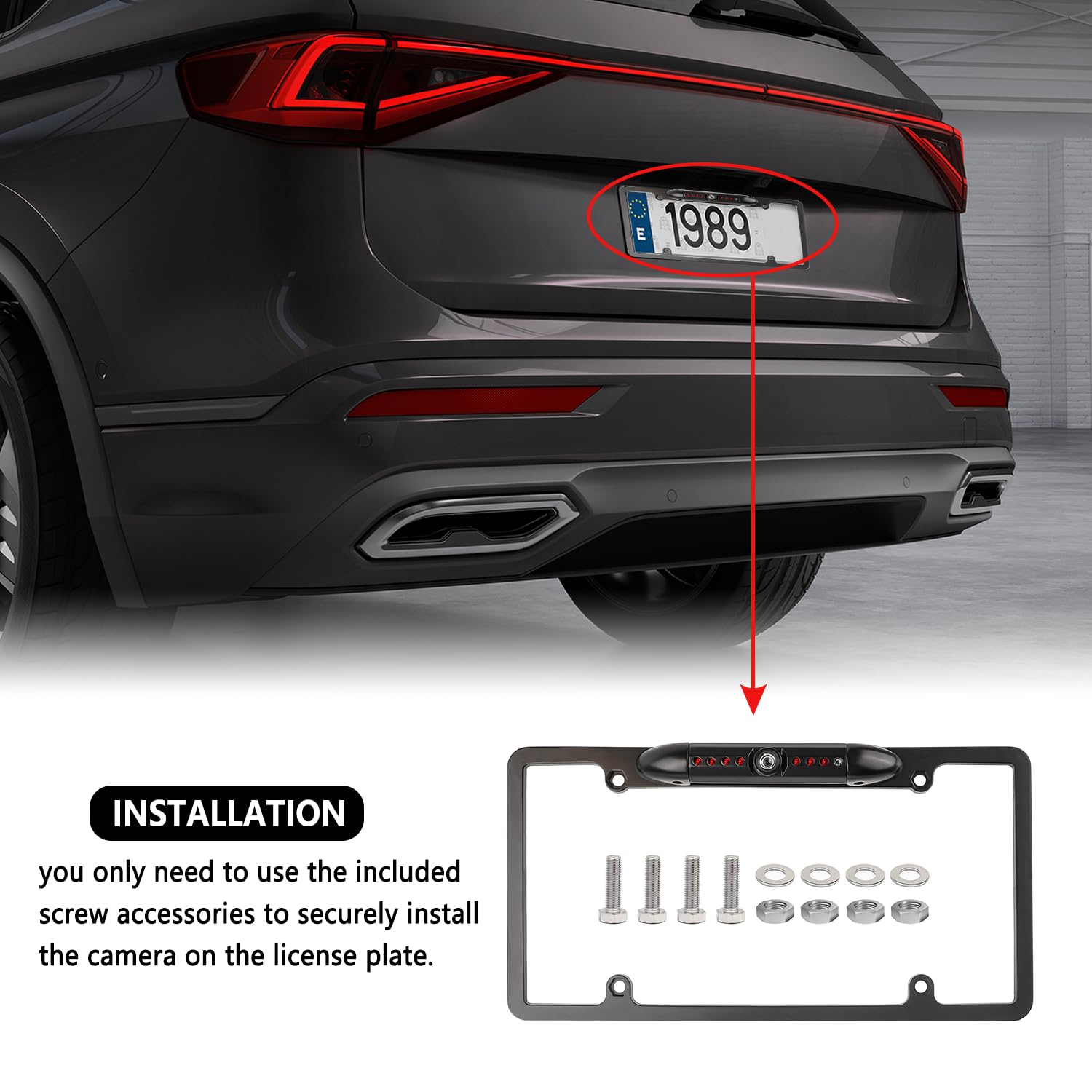 License Plate Backup Camera,HD Night Vision Reverse Camera with 8 LED,170°Wide Angle Waterproof Car Rear View Camera Fits Car Truck SUV RV with US License Plates