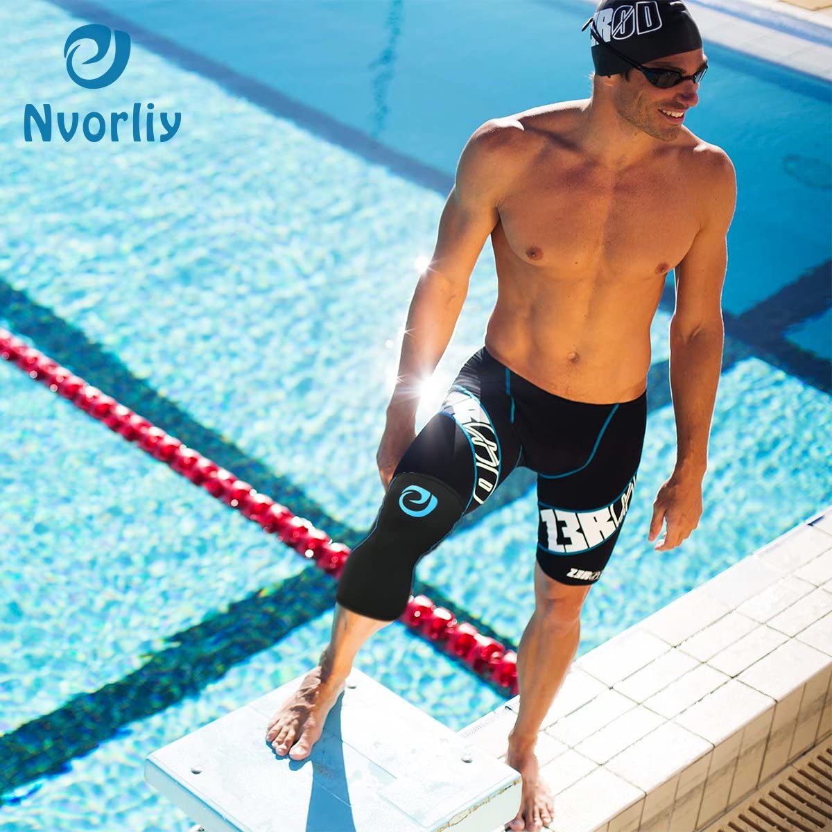 Nvorliy Knee Compression Brace Support for Swimming, Aquatic, Sailing, Scuba Diving, Surfing, Paddle Boarding, Kayaking, Water Sports or Injury Recovery - Water Resistant Sleeve, Fit Women & Men (M)