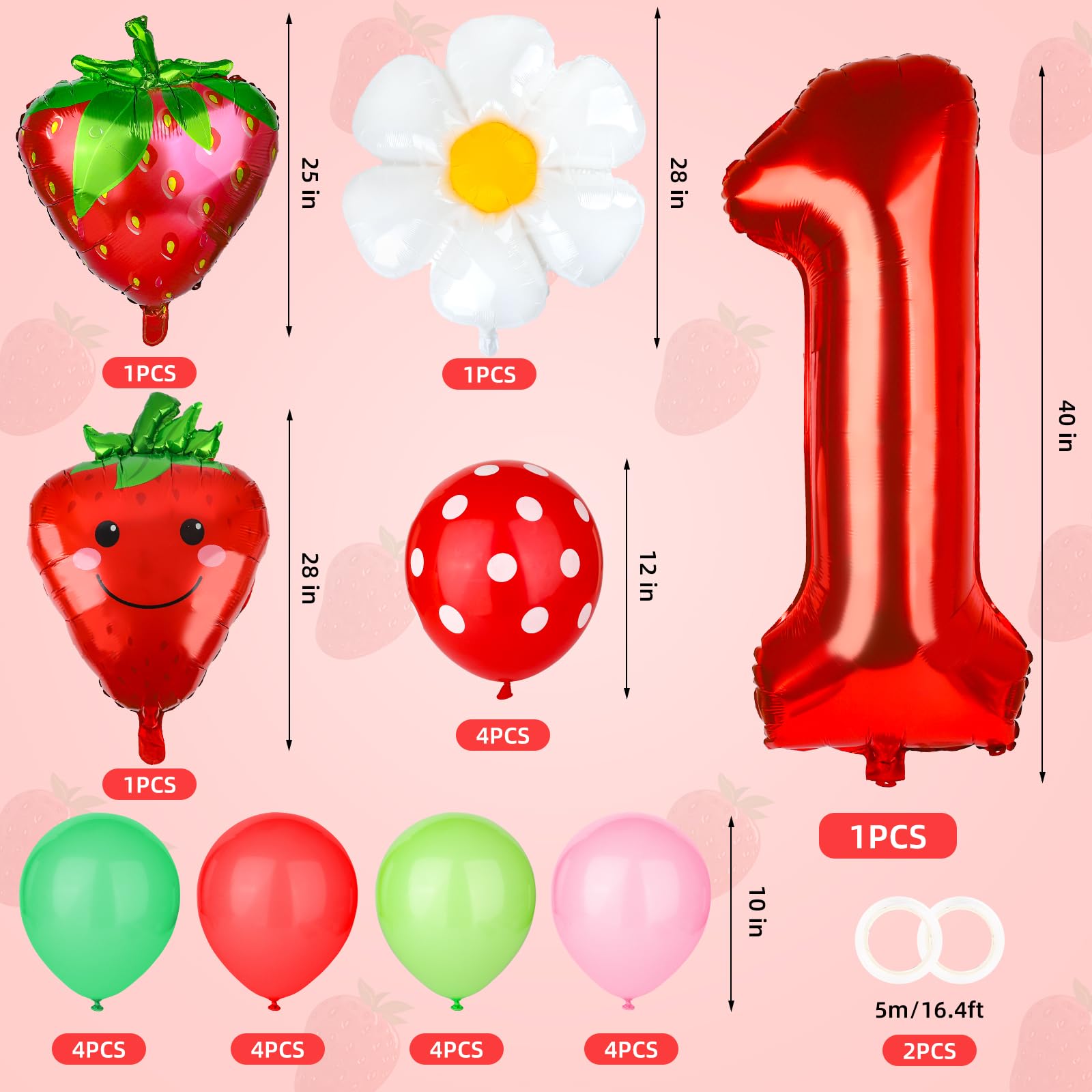 YFDFFSDCY 25 Pcs Berry First Party Decor Strawberry 1st Birthday Decorations Strawberry Hanging Banner Berry Balloons Strawberry First Baby Shower Decorations for Girls