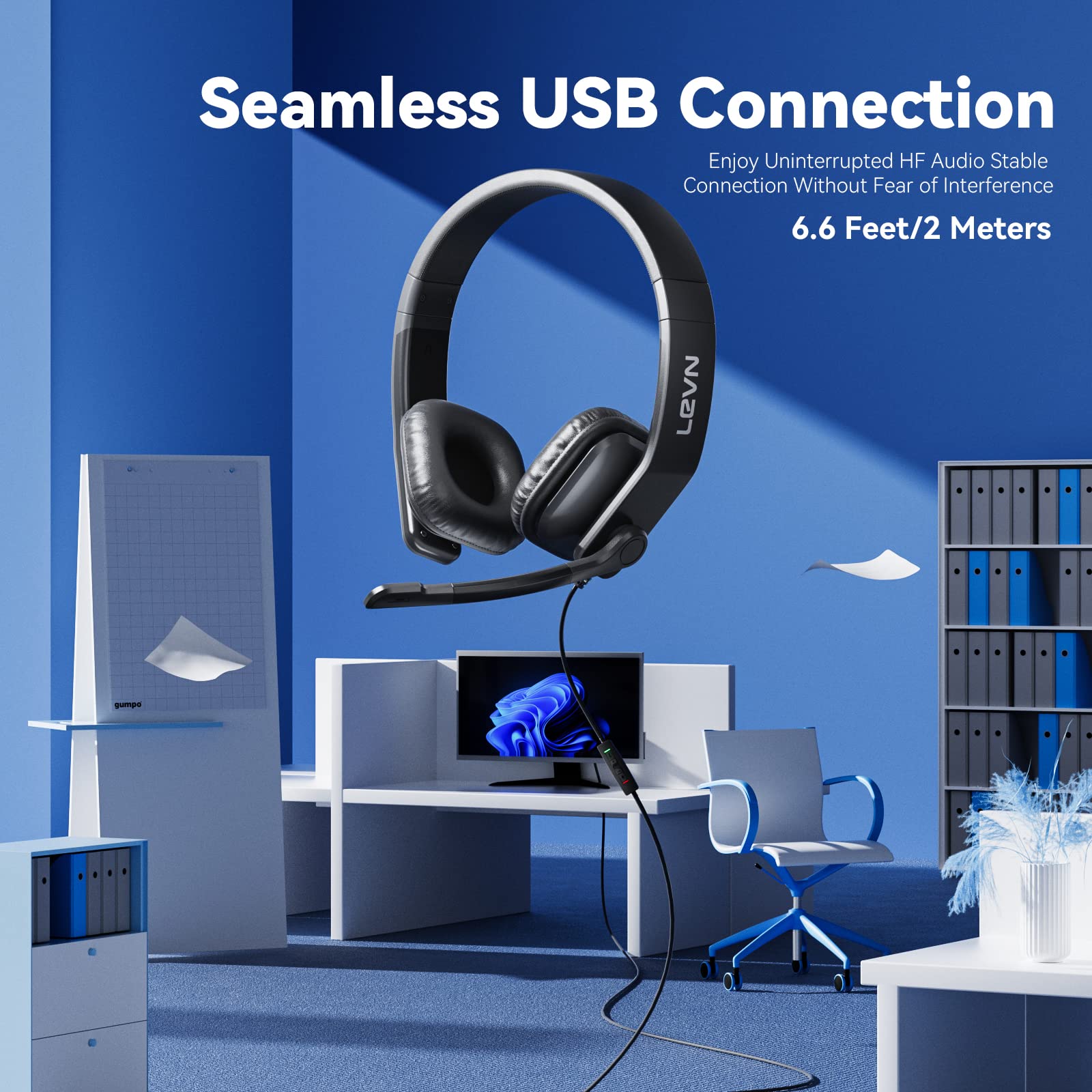 Headset with Mic, Headset with Microphone for PC, Computer Headset with Noise Cancelling Microphone for Laptop, USB Headset for Call Center Work from Home Online Class Teams Zoom Meetings
