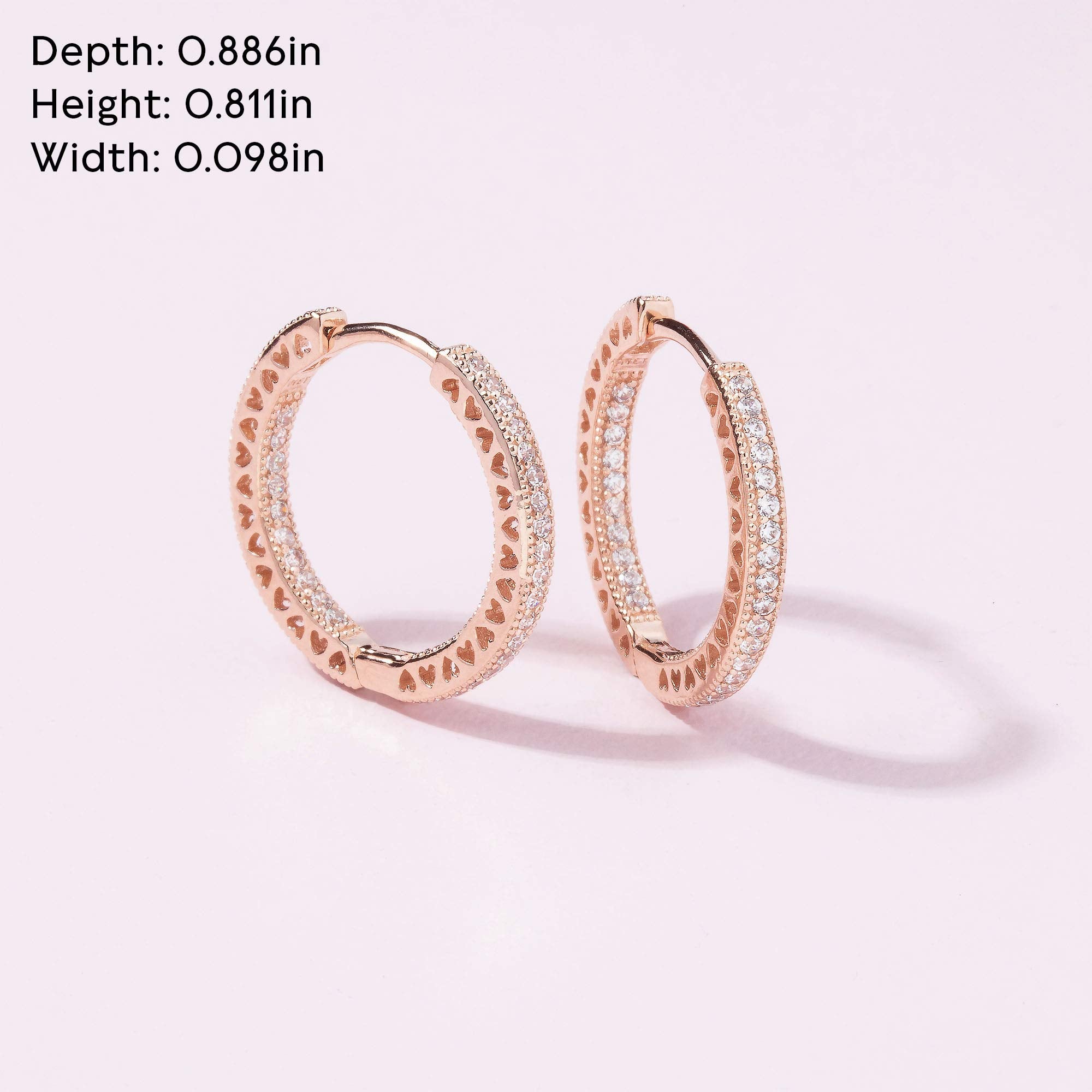 PANDORA Sparkle and Hearts Hoop Earrings - Timeless, Classic Jewelry - Gift for Her - 14k Rose Gold & Cubic Zirconia - 2.5 mm