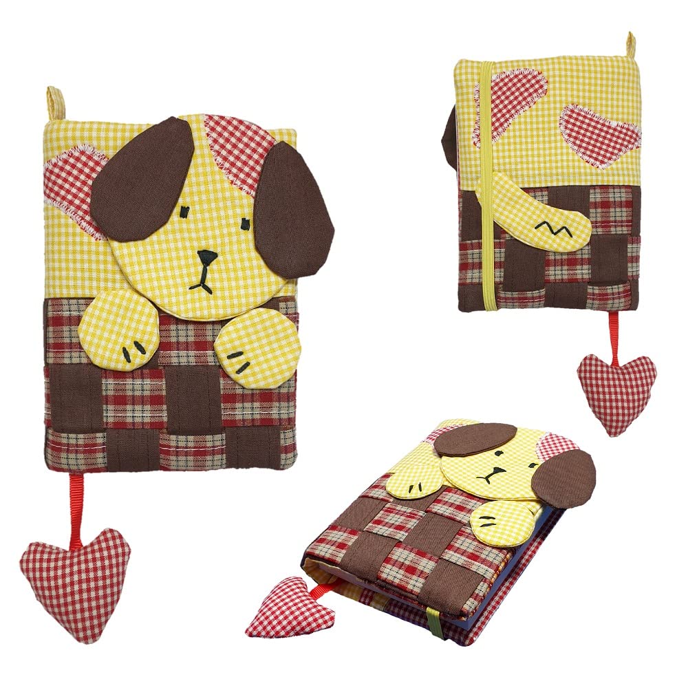 Jumpjumpheart Handmade Fabric Diary Cover A6 - Dog in the Basket