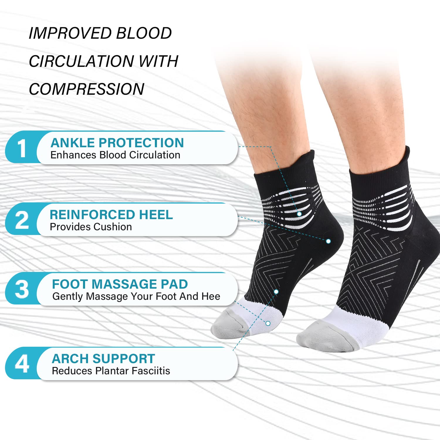 IRAMY Compression Ankle Support Running Socks Women Coolmax Wicking 3 Pairs Quarter Athletic Cushioned Plantar Fasciitis Socks