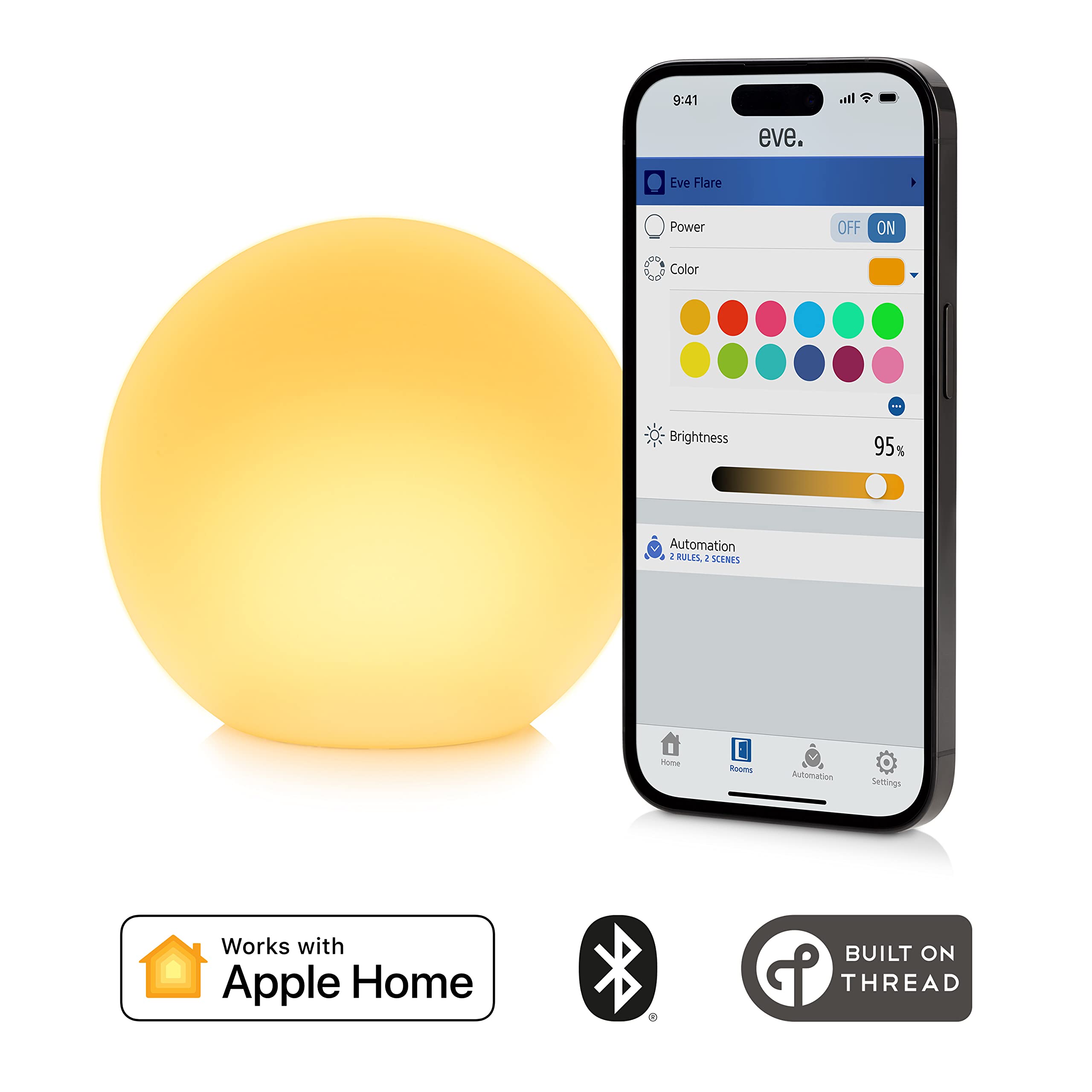 Eve Flare - Portable Smart LED Lamp with Apple HomeKit Technology, IP65 Water Resistance and Wireless Charging, Bluetooth & Thread