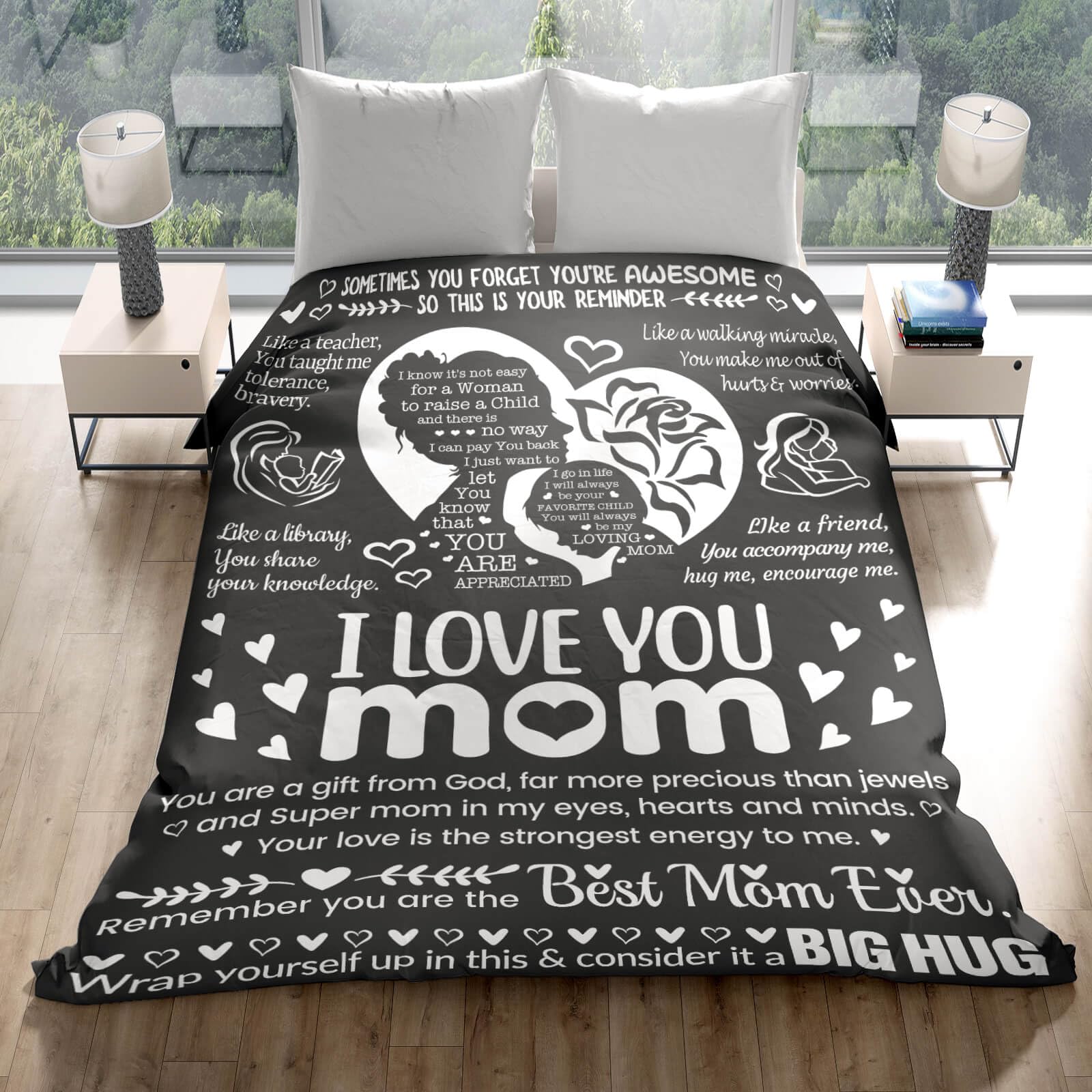 Mothers Day Blankets for Mom from Daughter & Son, I Love You Mom Gifts Blankets, Warm Soft Blankets for Mom, Mom Birthday Gifts, Best Mom Ever Gifts Blankets, 50" x 70"(Grey)