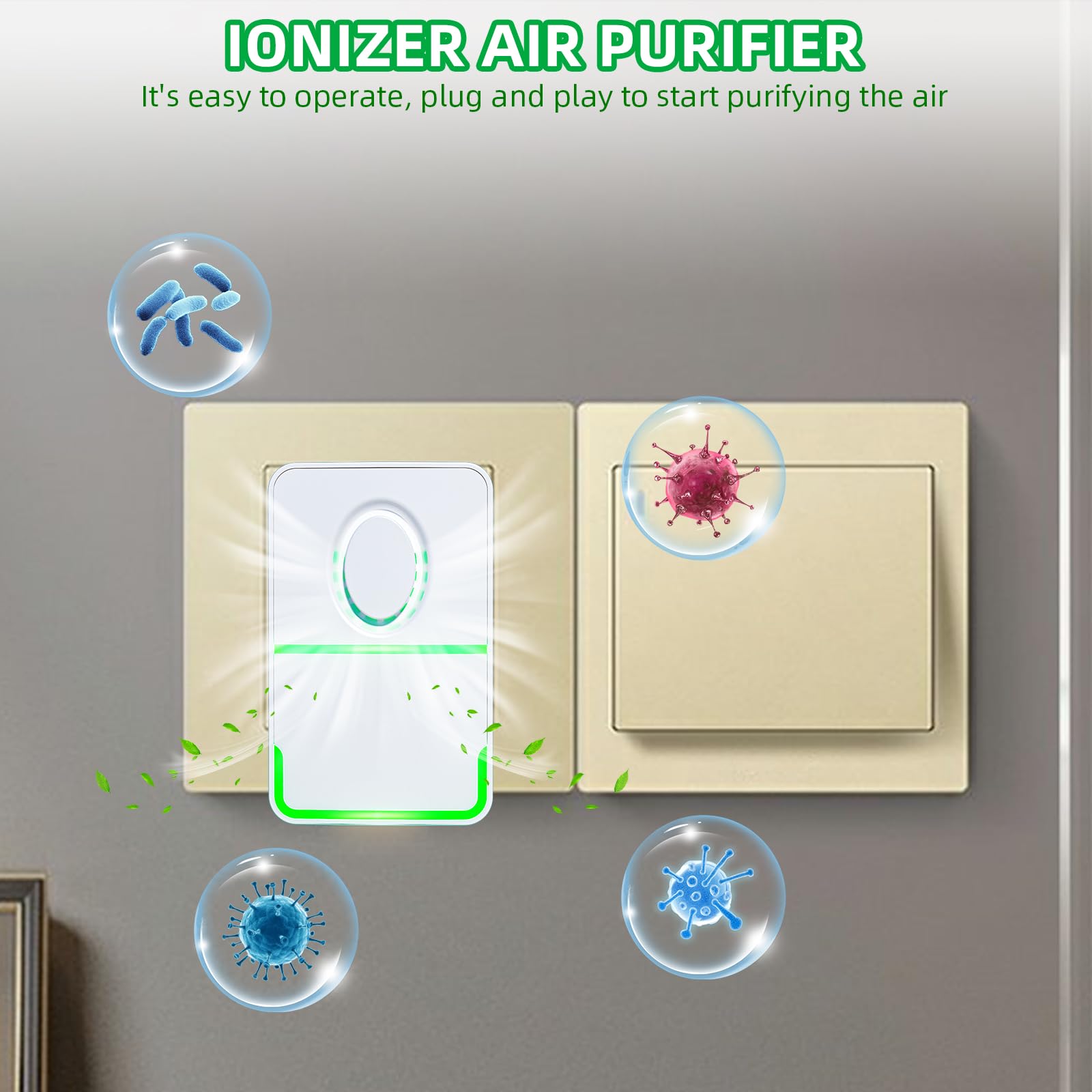 8Pack Air Purifier Plug In,2026 Negative Air Ionizer for Home Use,Mini Filterless Mobile Air Cleaner with Green Light for Odor,Smoke Dust,Pets,Quiet Operation Air Freshener for Home,Kitchen,Office