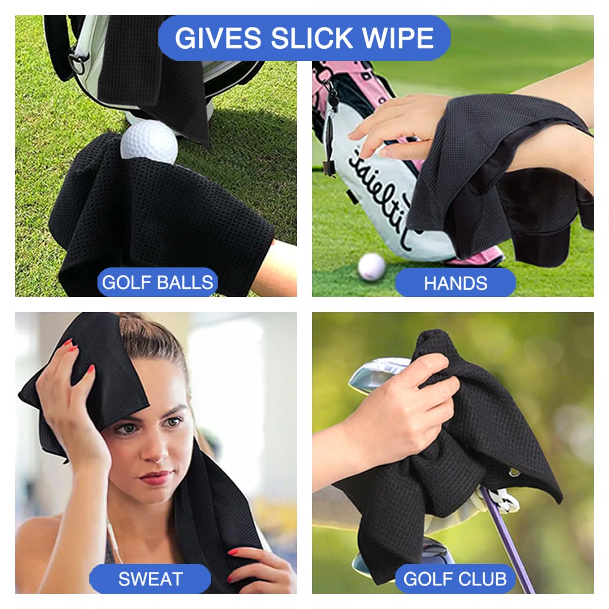 Hafhue Microfiber Golf Towel, Embroidered, Women's Accessory, Funny Gift for Golf Lovers, Black, 23.6x15.8 inches