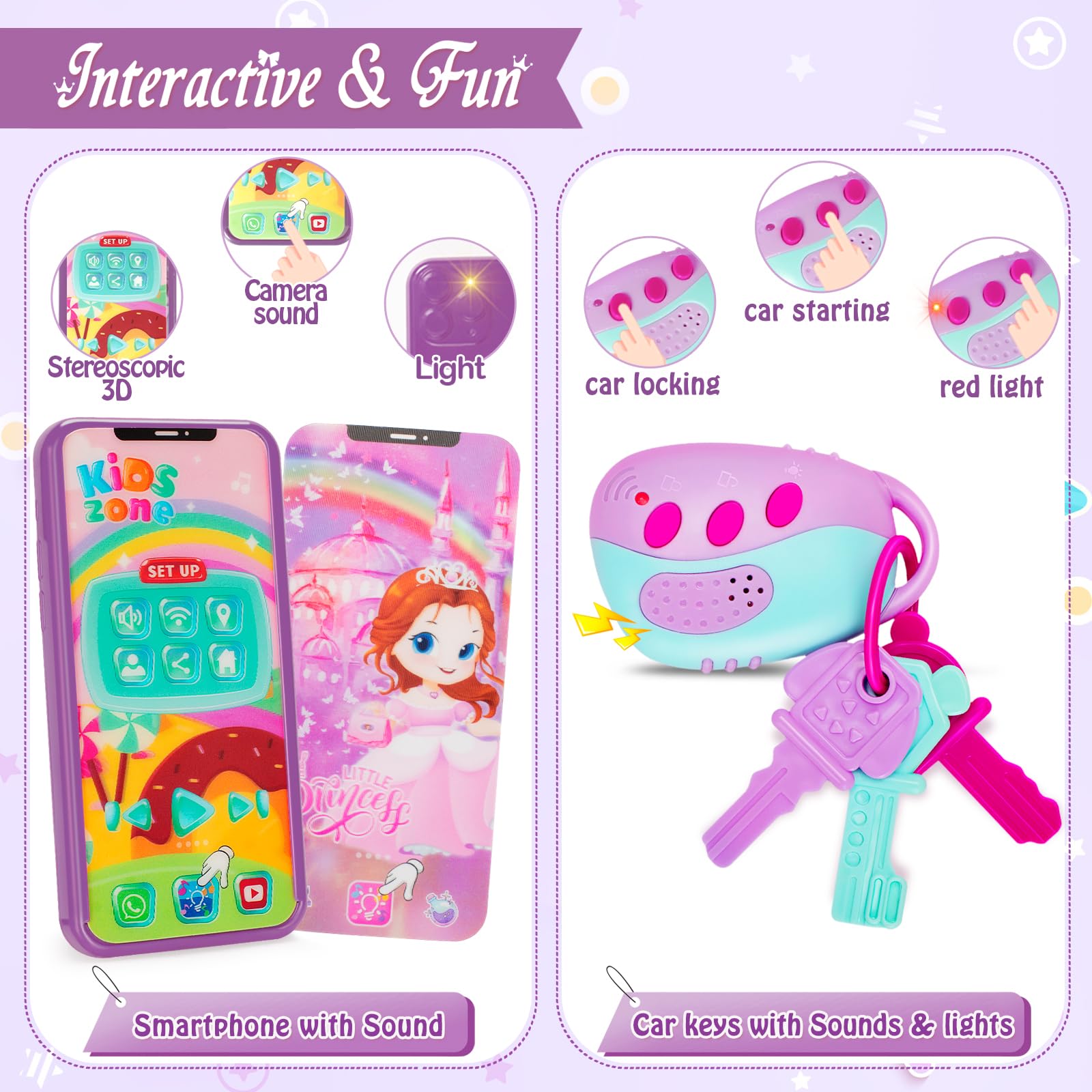 Officygnet Girls Toys for 3 4 5 6 7 8 Year Old - Princess Pretend Play Purse Toys for Little Girls, Toddler Purse with Accessories, Kids Toy Purse Birthday for Girls Ages 2-4 3-5 4-5 6-8 (Purple)