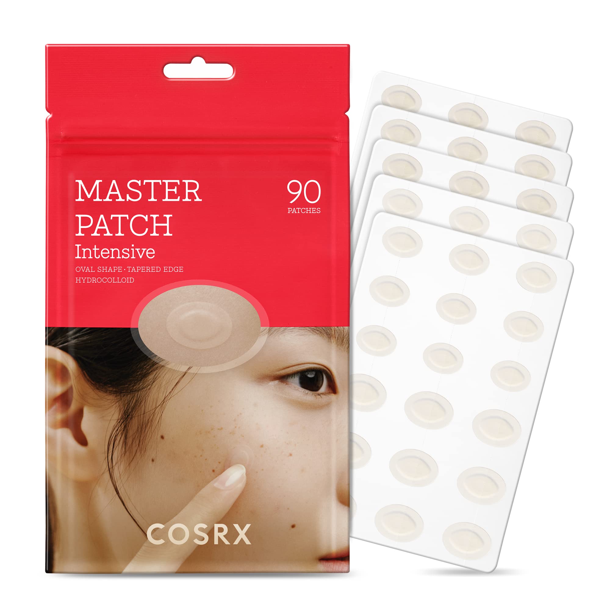 COSRX Master Patch Intensive | Oval-Shaped Hydrocolloid Pimple Patch with Tea Tree Oil & Salicylic Acid | Quick & Easy Blemish, Zit, Spot Treatment (90 Patches (Medium, Large), 90, Count)