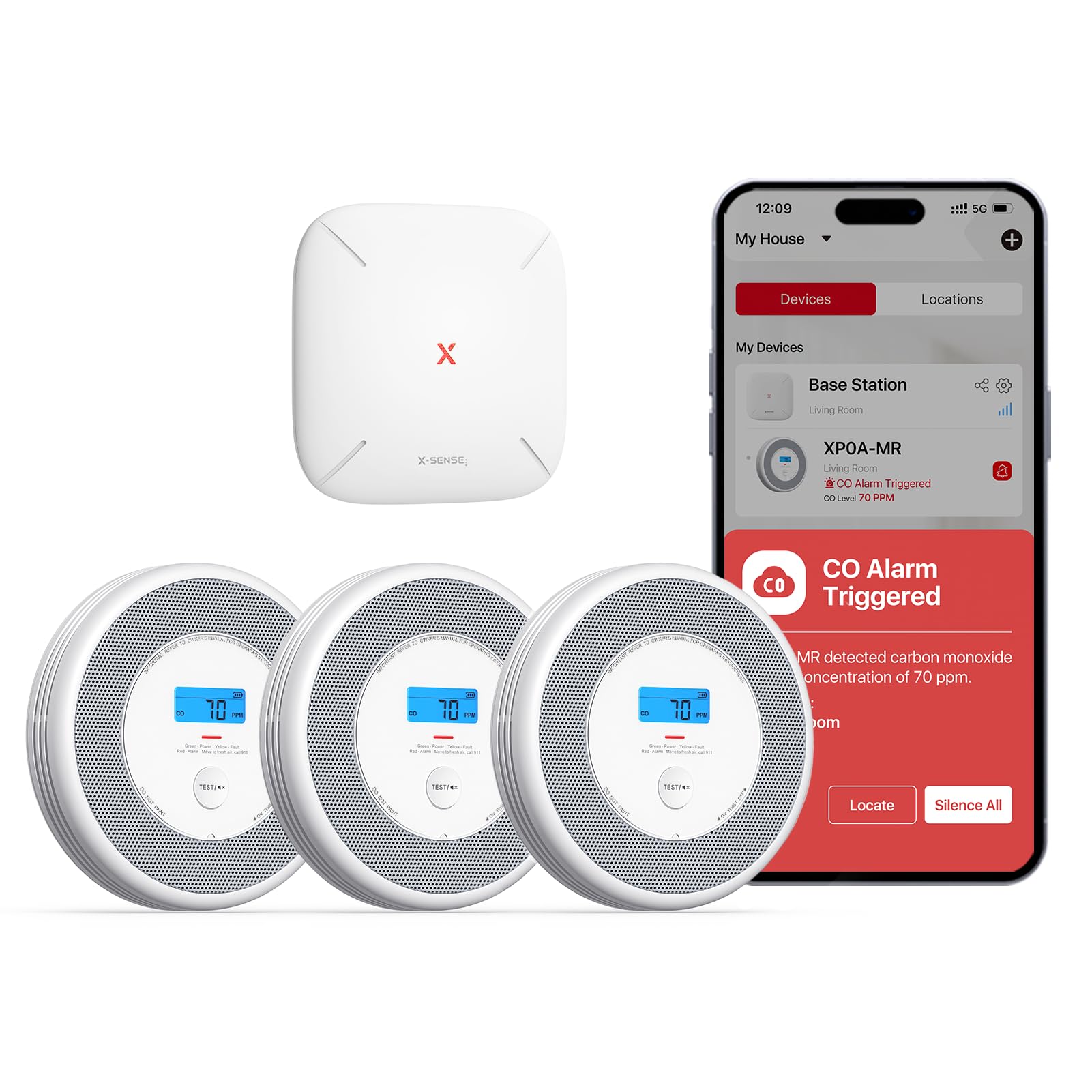 X-Sense Combination Smoke and Carbon Monoxide Detector with Voice Location, Interconnected Smoke Detector Carbon Monoxide Detector Combo with Base Station (Included), Model XP0A-MR31