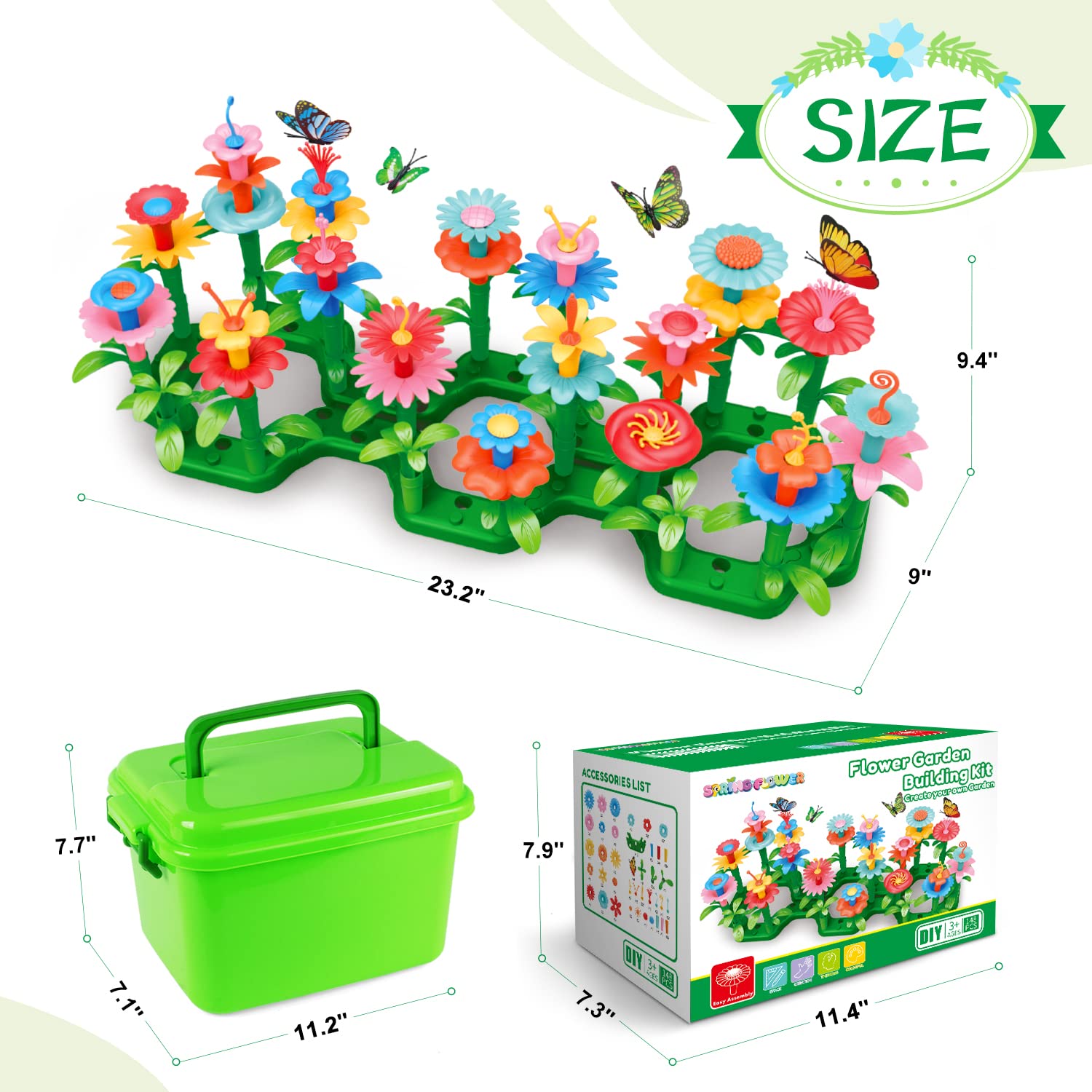 SpringFlower Toys for Girls 3 4 5 6 7 Years Old, Flower Garden Building Kit with Storage case,Educational STEM Toy and Preschool Garden Play Set for Toddlers, 148pcs