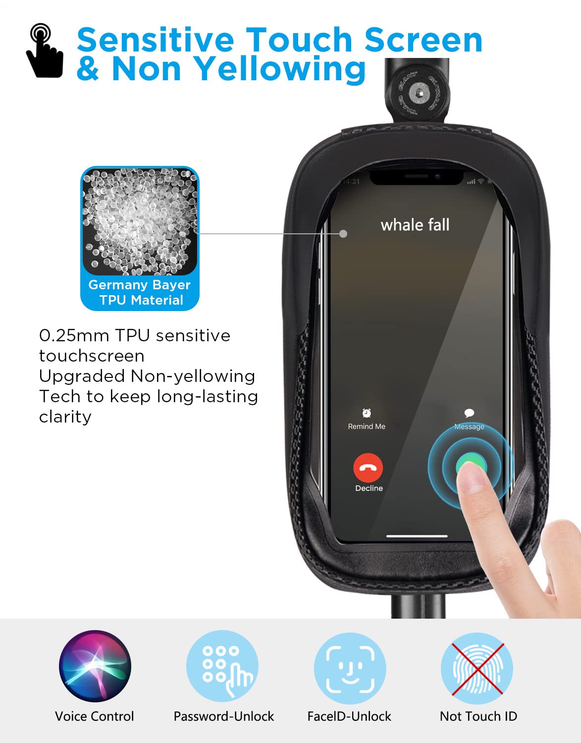 whale fall Hard Casing Bike Bag, Bike Accessories, Never Deform/Waterproof, Bike Phone Holder Bike Phone Mount with 0.25mm Sensitive TPU Touch-Screen, with Rain Cover for Phones under 6.9''