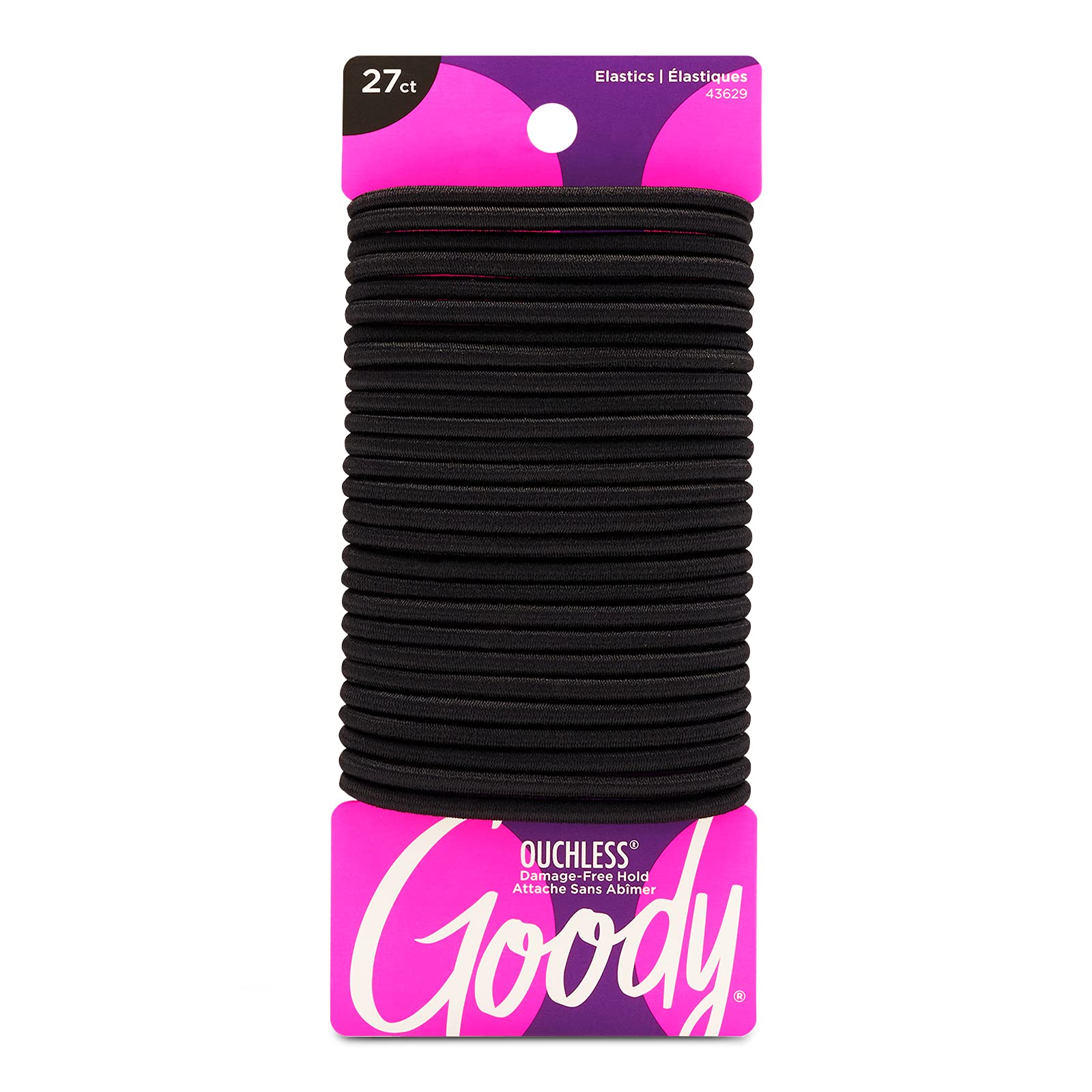 Goody Ouchless Women's Elastic Hair Ties - 27 Count, Black - 4MM for Medium Hair - Long-Lasting Braids, Ponytails, and More - Pain-Free Hair Accessories (Packaging May Vary)