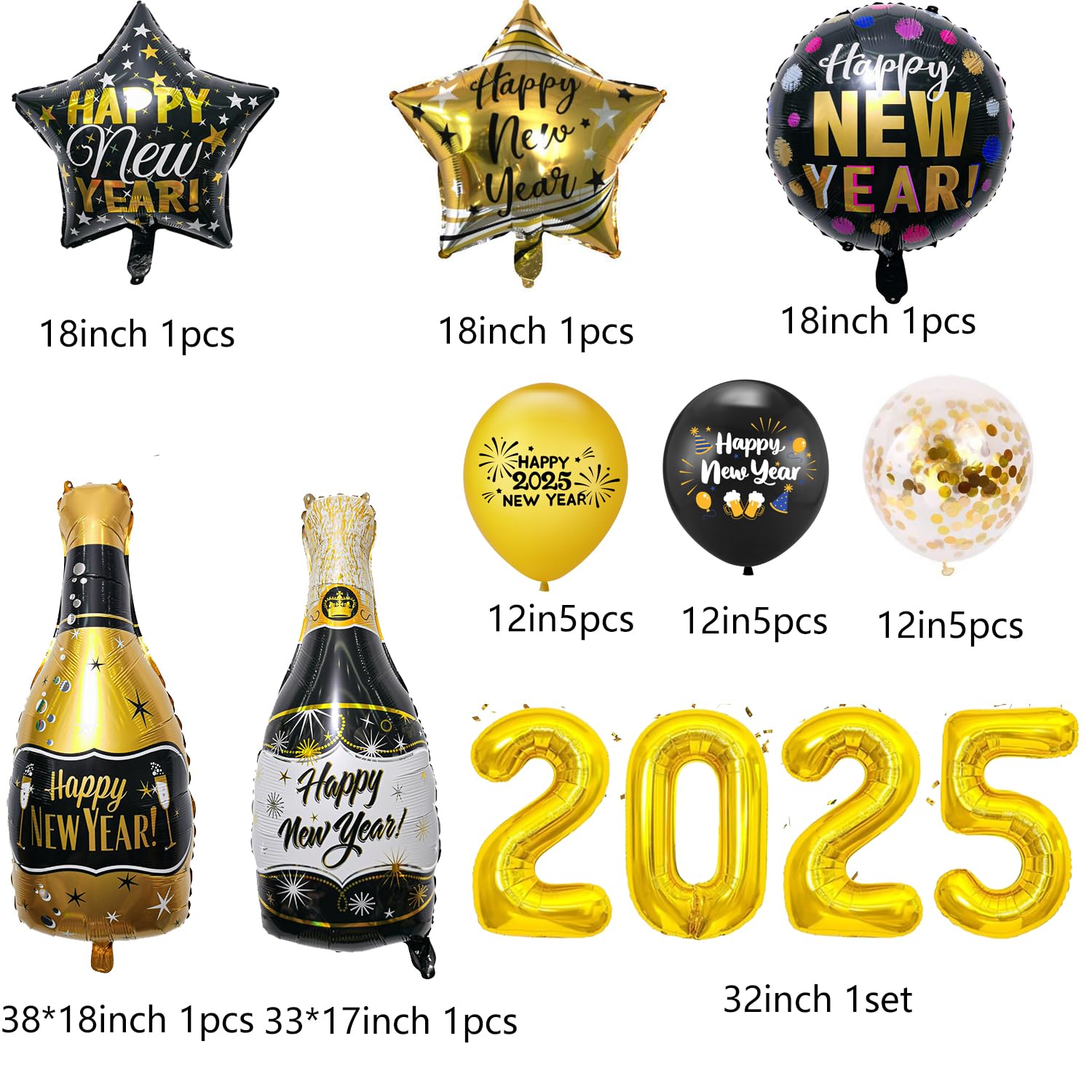 New Years Eve Party Supplies 2025 Including 2025 Foil Balloons,Happy New Year Banner, Balloons Set, Hat and Party Glasses for 2025 Happy New Year Decoration