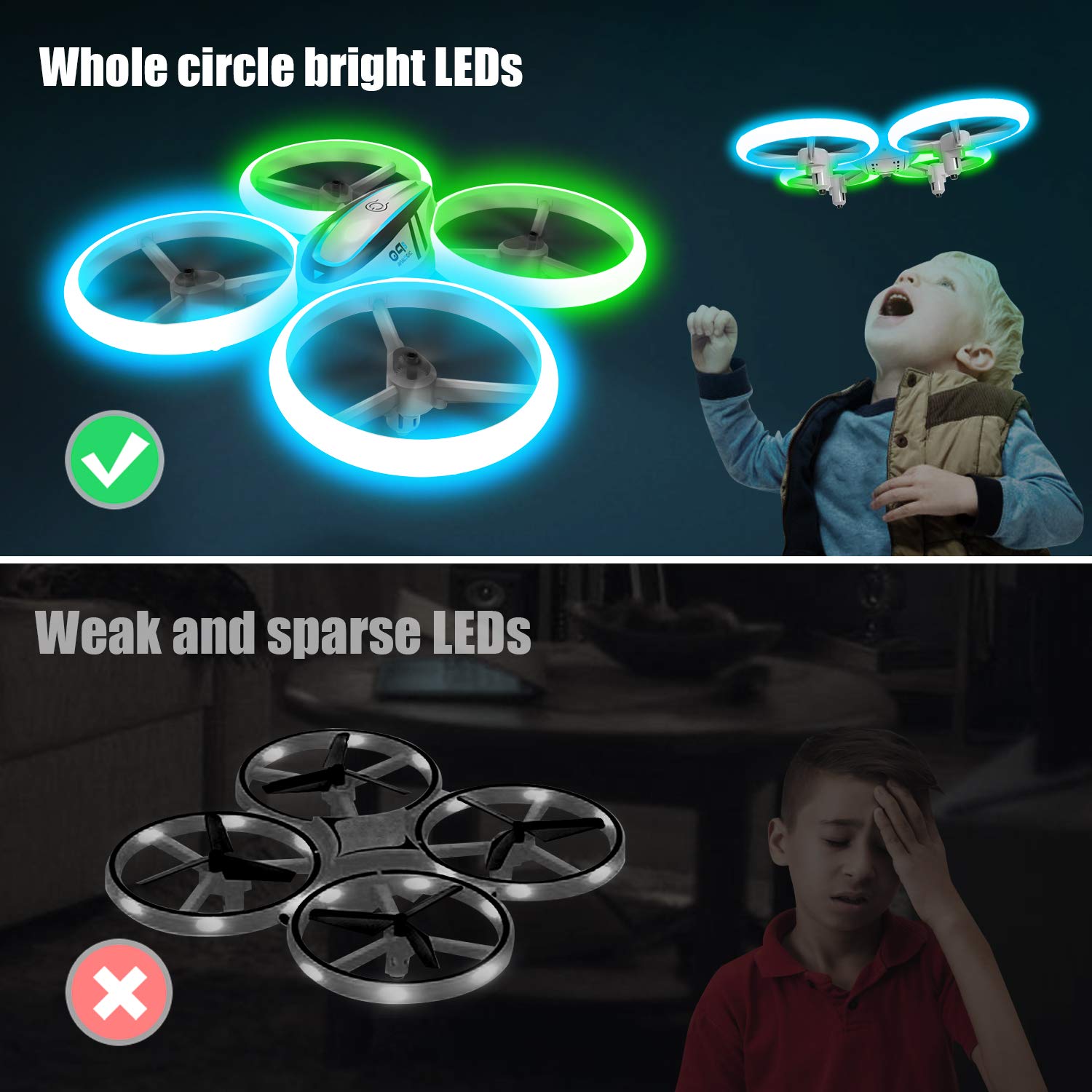 Q9s Drones for Kids,RC Drone with Altitude Hold and Headless Mode,Quadcopter with Blue&Green Light,Propeller Full Protect,2 Batteries and Remote Control,Easy to fly Kids Gifts Toys for Boys and Girls